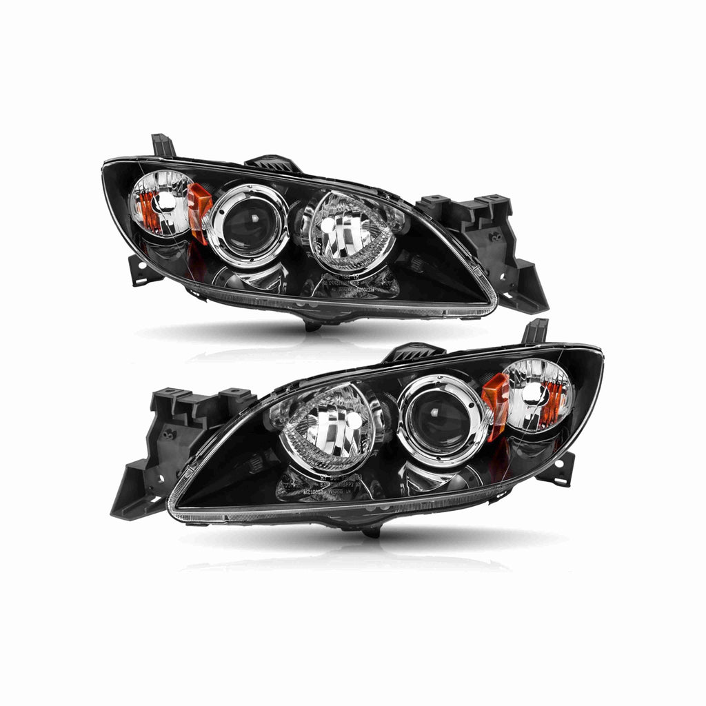 For 2004-2009 Mazda 3 Sedan Headlight Headlamps Housing Black Clear Left+Right