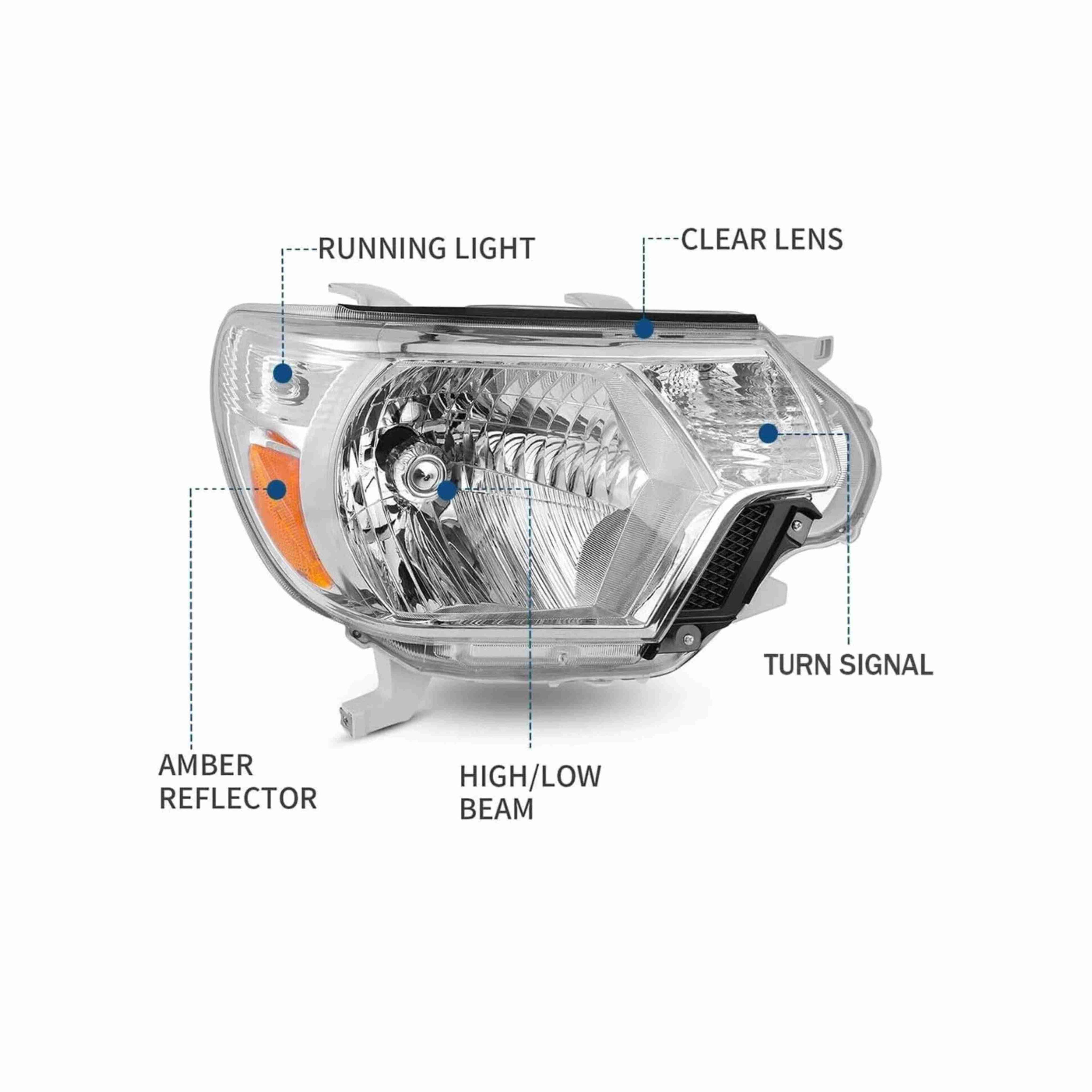 For 2012-2015 Toyota Tacoma Chrome Housing Headlights Headlamps Clear Lens Left+Right Set