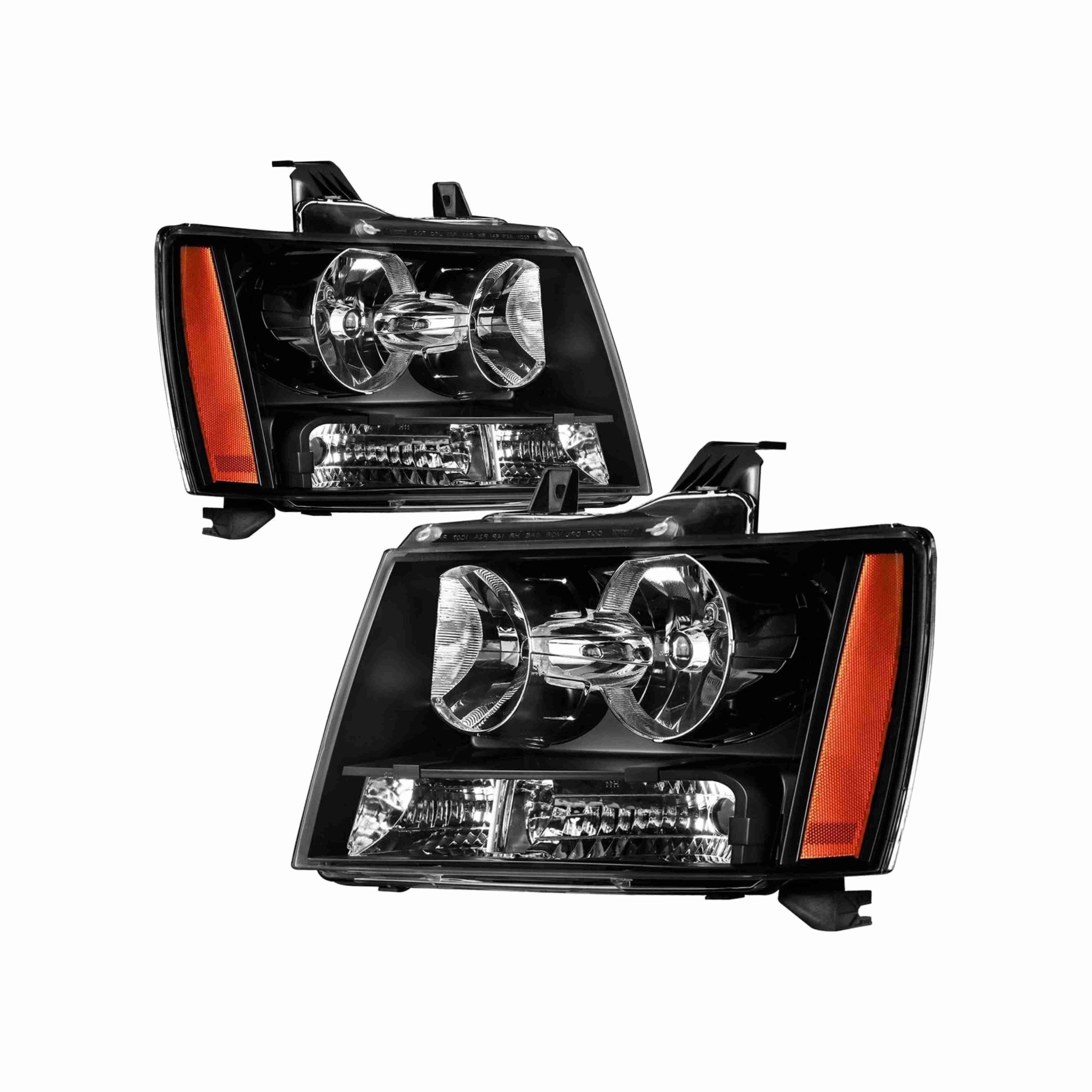 For 2007-2014 Chevrolet Tahoe Suburban Avalanche Black Headlamps Clear Lens Headlights Left+Right