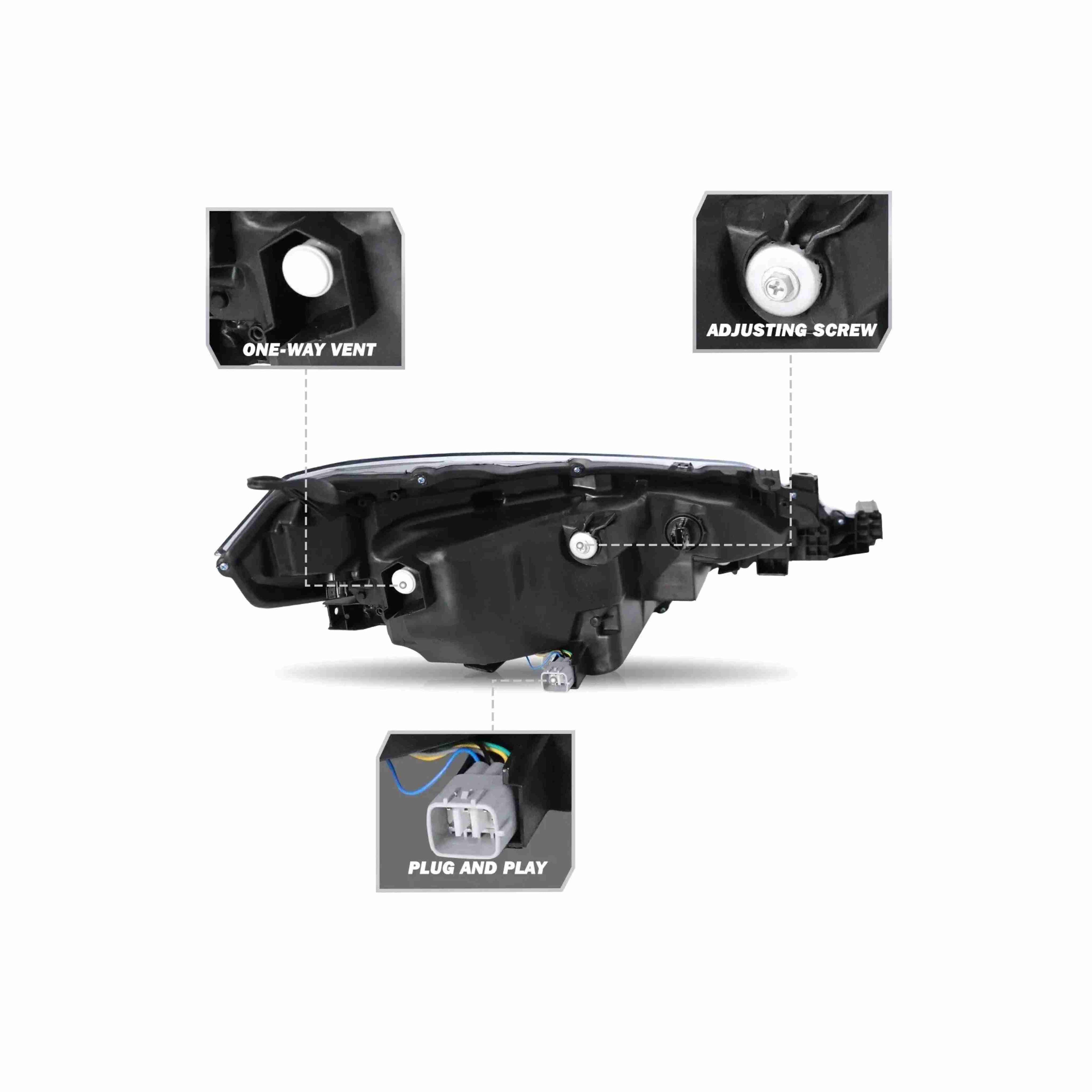 For 2017-2019 Toyota Corolla LE L CE Headlight Halogen Lamp Black Set Left+Right