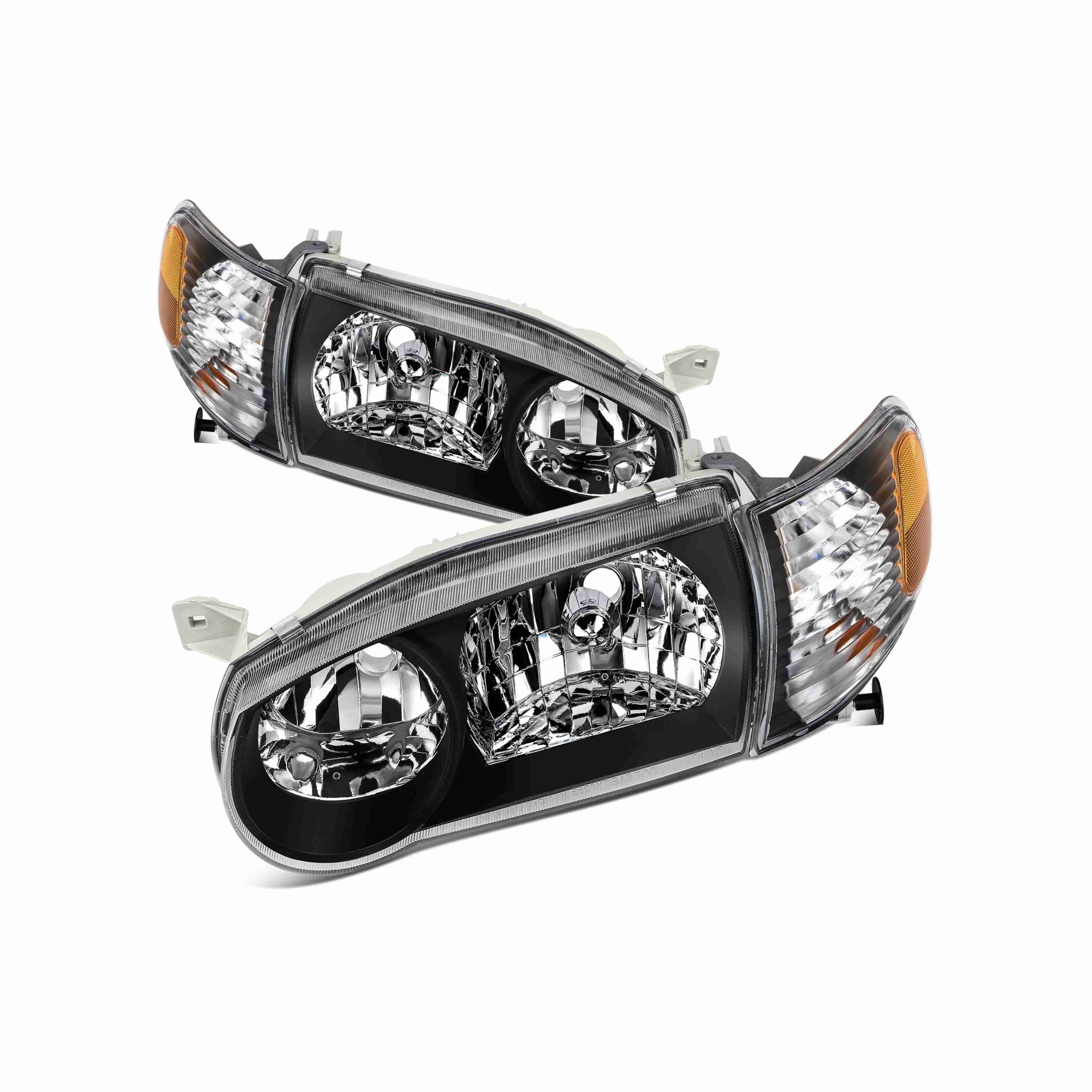 For 2001-2002 Toyota Corolla JDM Clear Lens Headlight Headlamp Housing Black+Corner Lights 4 Pc Left+Right