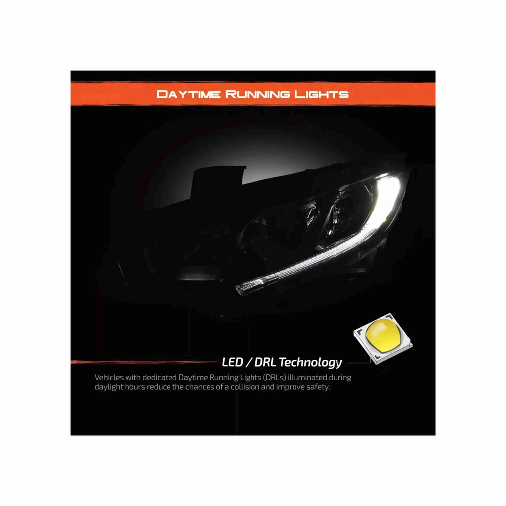 For 2016-2021 Honda Civic Led Light Housing Black Headlamp Clear Lens Headlight Halogen Left+Right