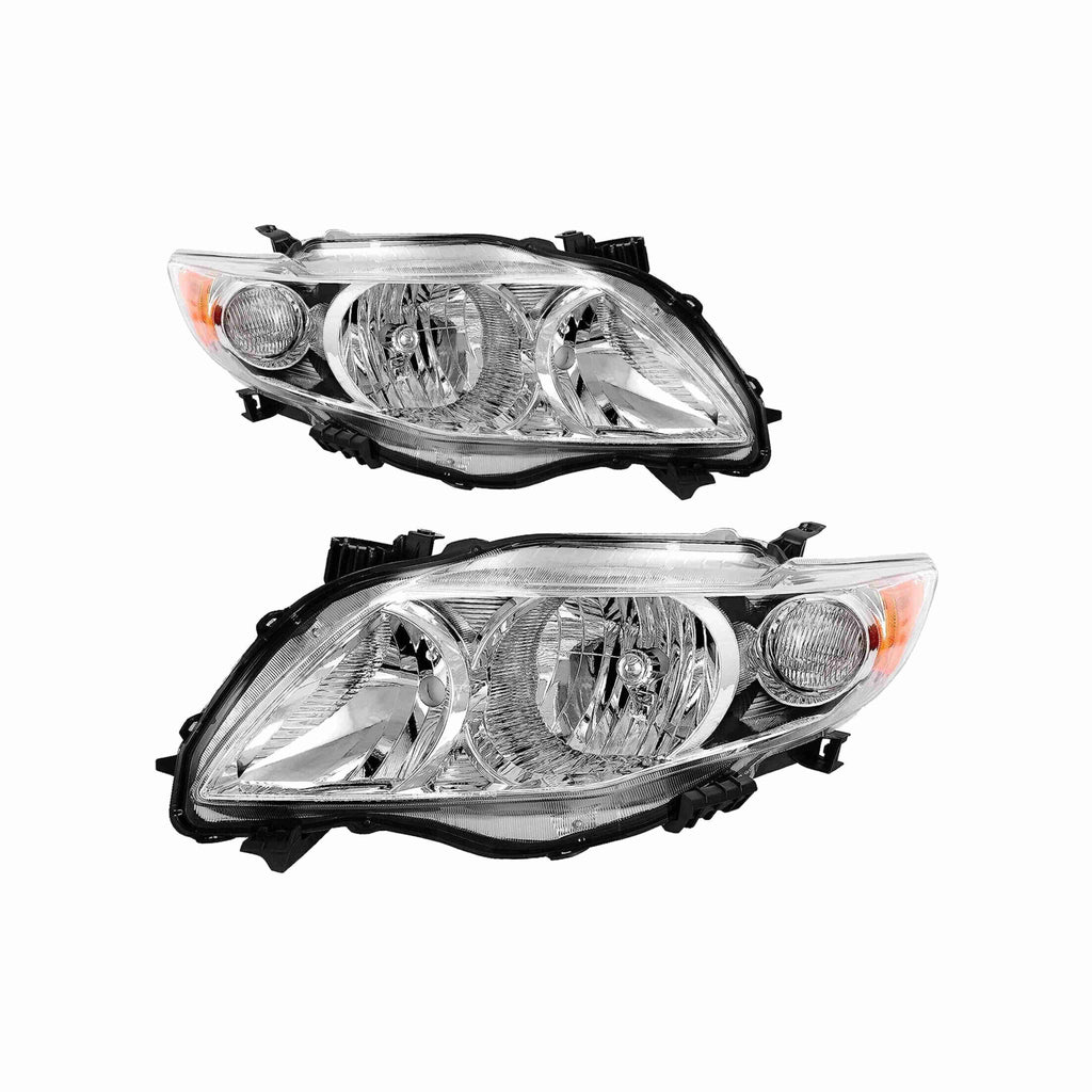For 2009-2010 Toyota Corolla Headlights Housing Chrome Clear Lamp Left+Right Set
