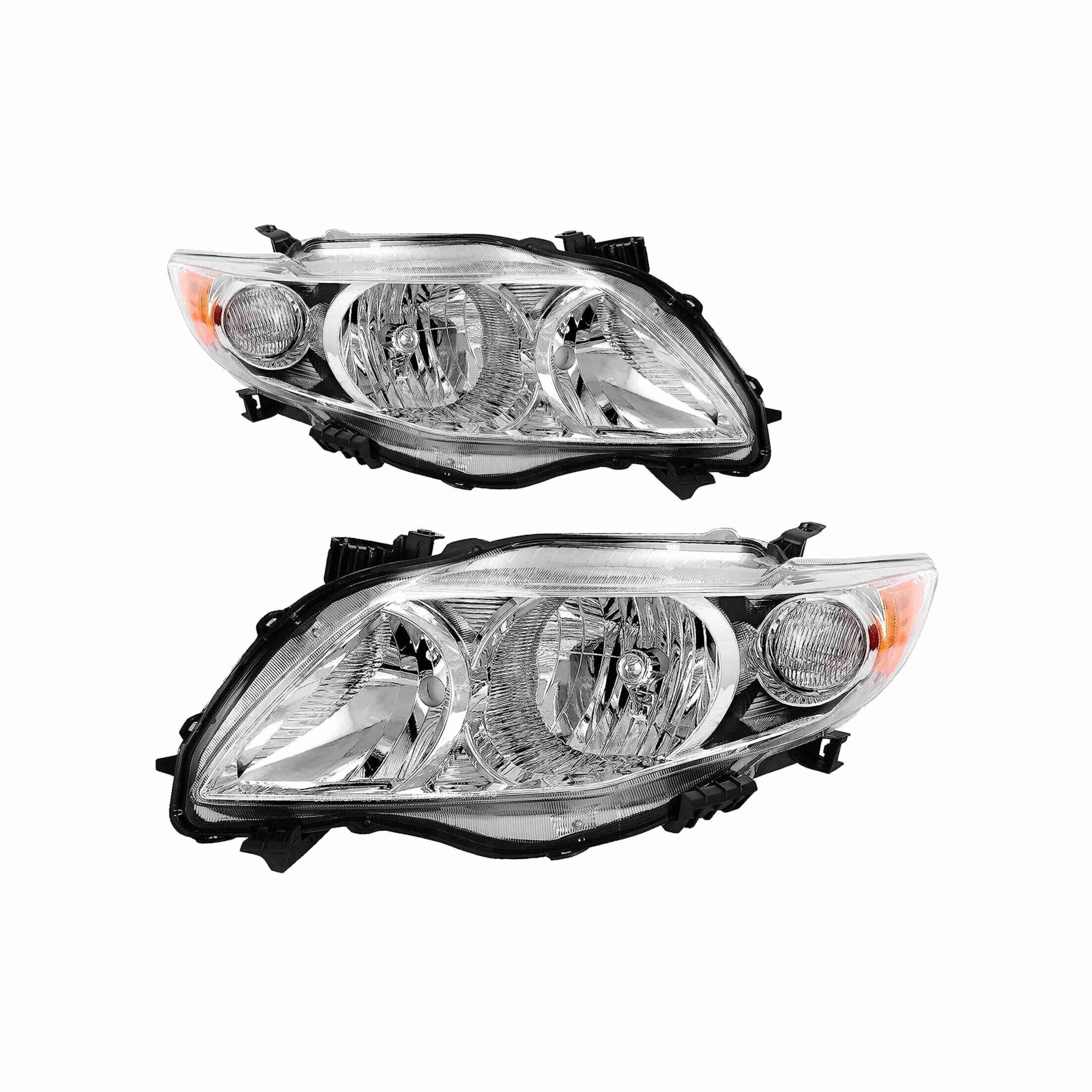 For 2009-2010 Toyota Corolla Headlights Housing Chrome Clear Lamp Left+Right Set