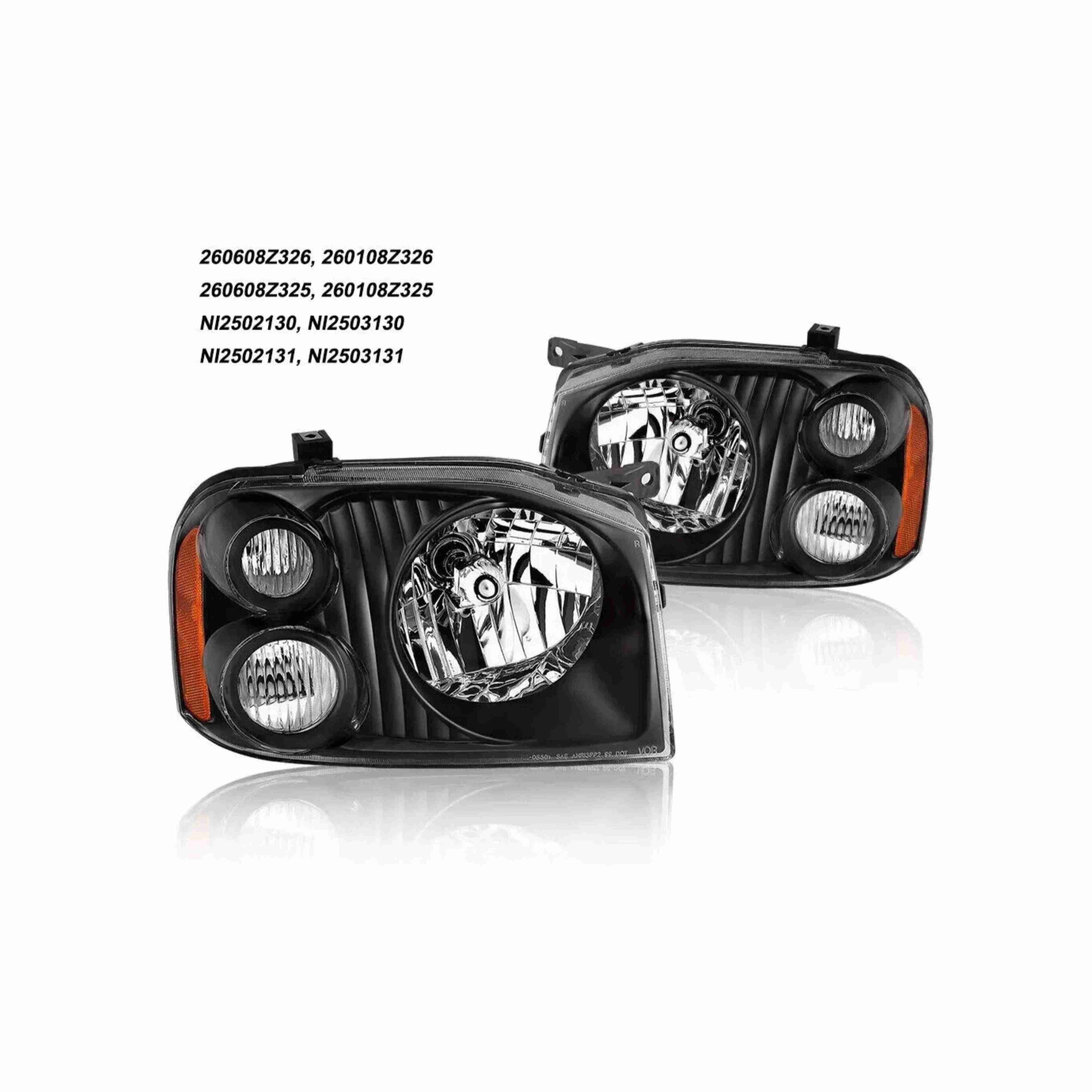 For 2001-2004 Nissan Frontier XE Assembly Headlights Headlamp Black RH+LH Pair