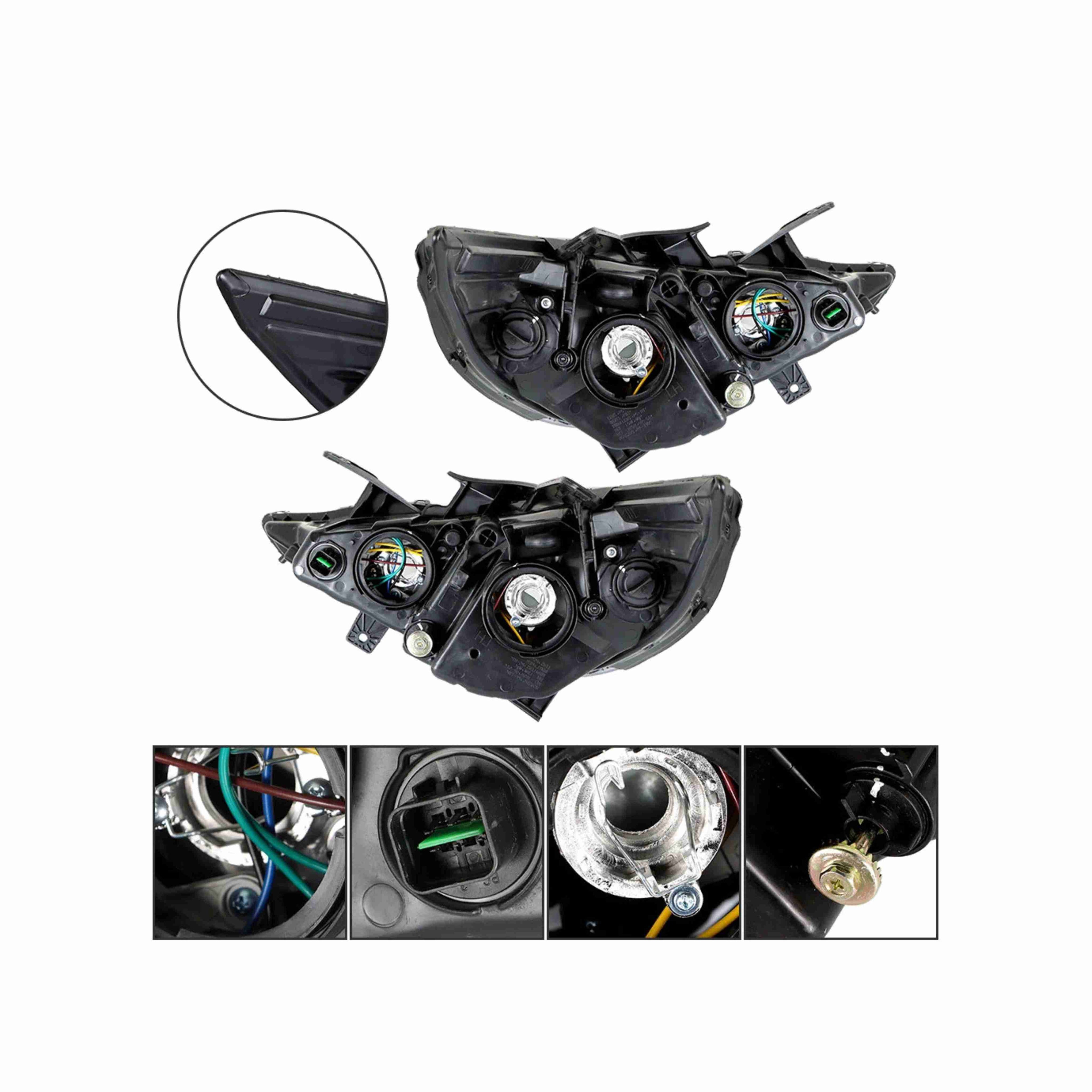 For 2011-2014 Hyundai Sonata Black Headlamp Halogen Clear Headlights Left+Right