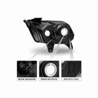 For 2010-2014 Ford Mustang Black Housing Headlight Chrome Corner Lamp Left+Right
