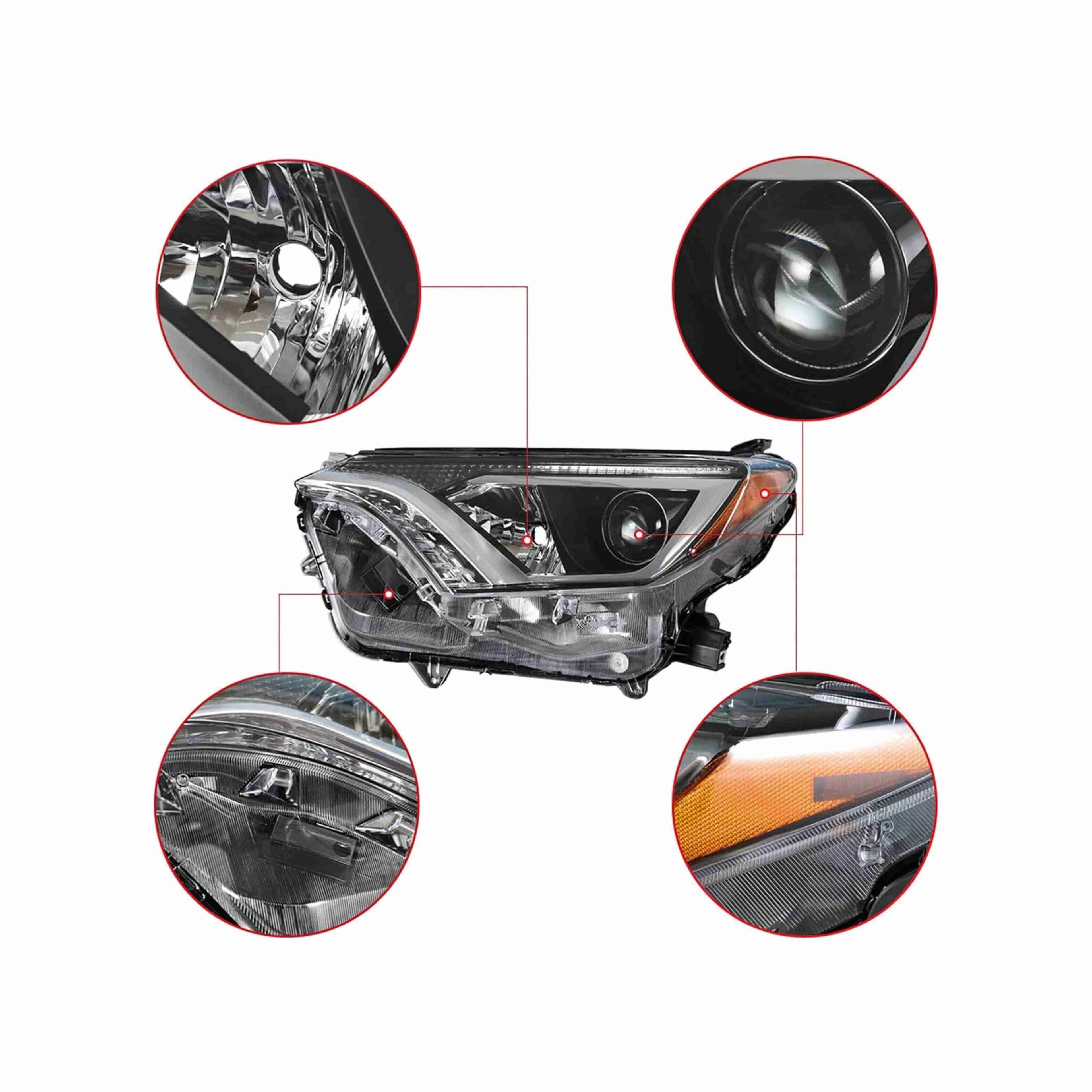 For 2016-2018 Toyota RAV4 Headlights Black Headlamp Assembly Halogen Left+Right