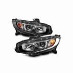 For 2016-2021 Honda Civic Led Light Housing Black Headlamp Clear Lens Headlight Halogen Left+Right