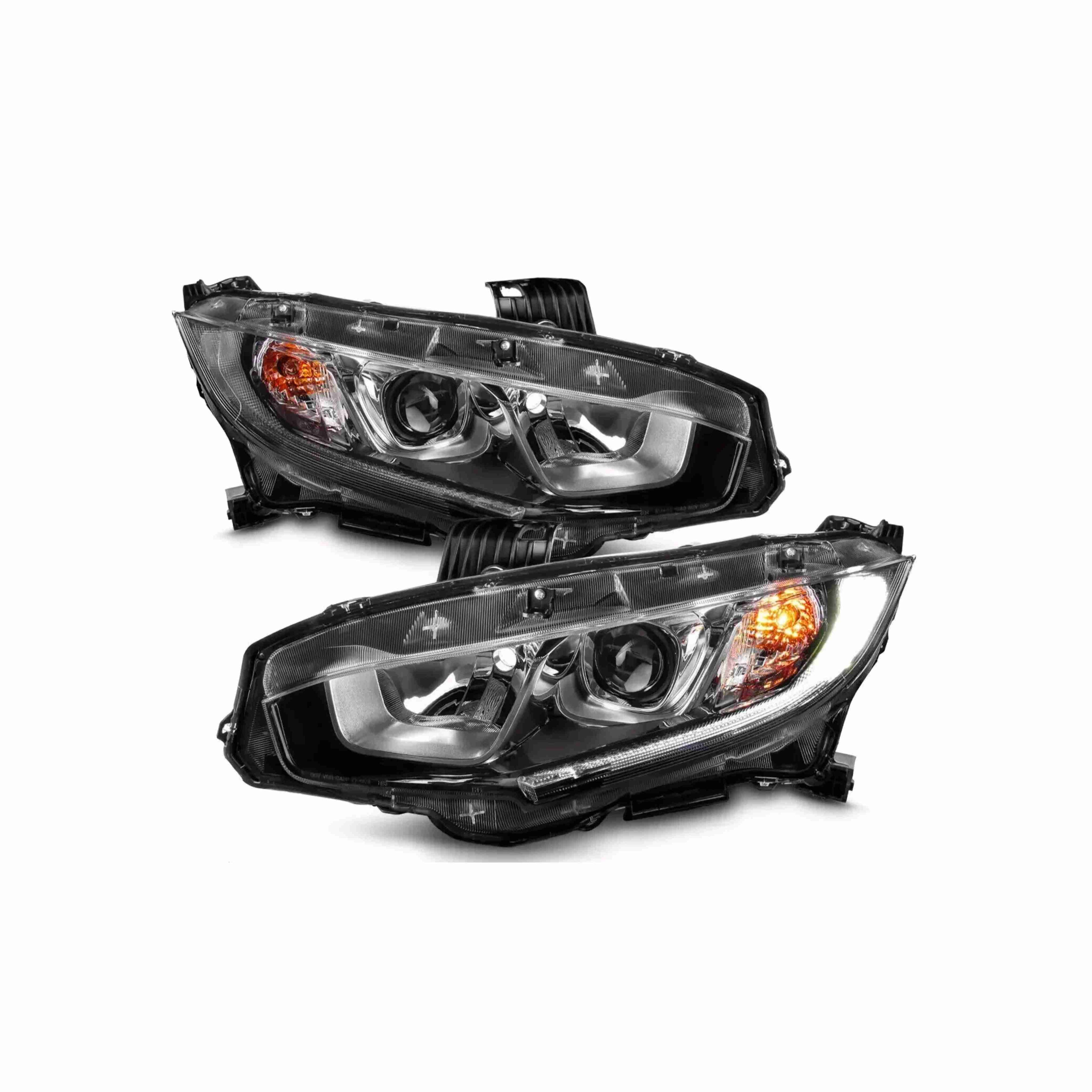 For 2016-2021 Honda Civic Led Light Housing Black Headlamp Clear Lens Headlight Halogen Left+Right