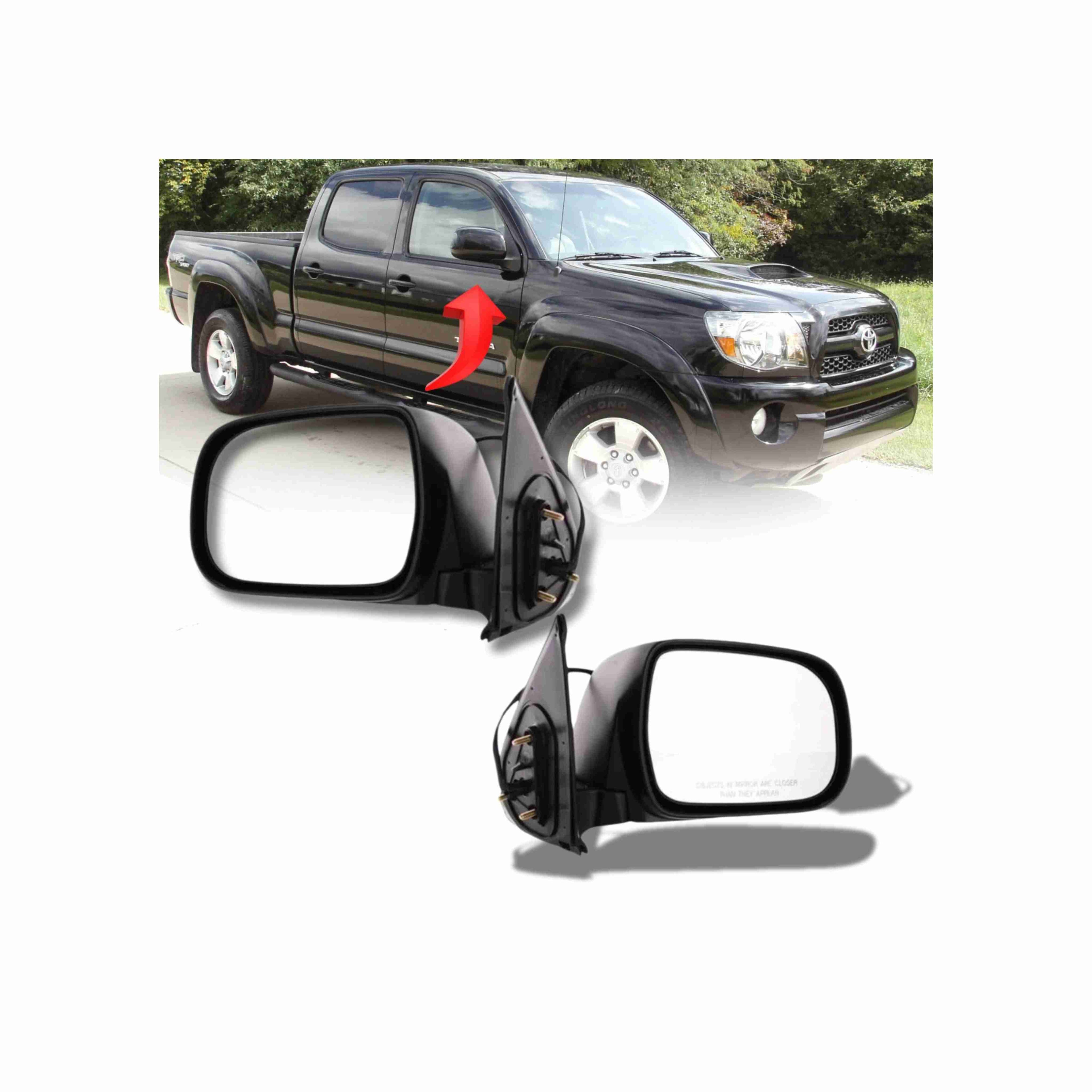 For 2005-2011 Toyota Tacoma 2.7L 4.0L V6 Mirrors Power Black Pair Left+Right Set