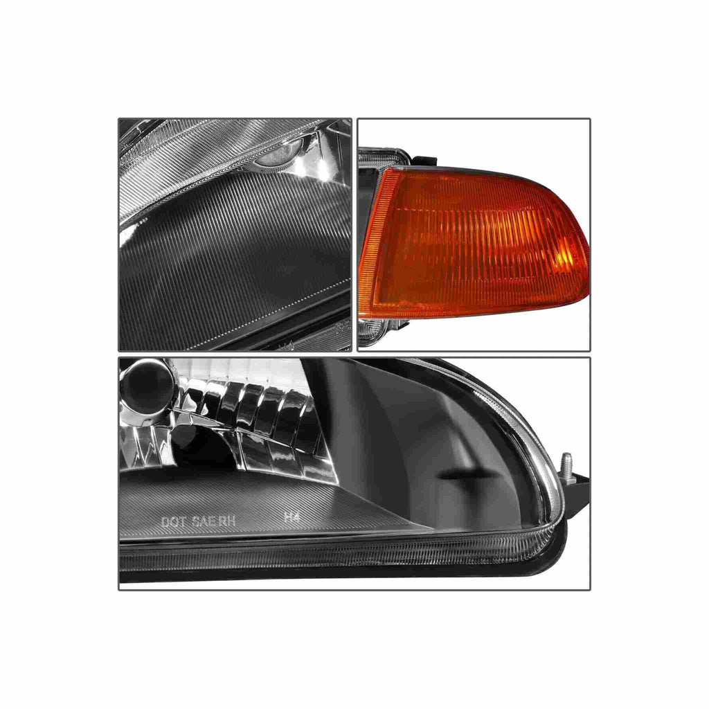 For 1992-1995 Honda Civic Housing Black Headlamp Amber Corner Headlight Left+Right