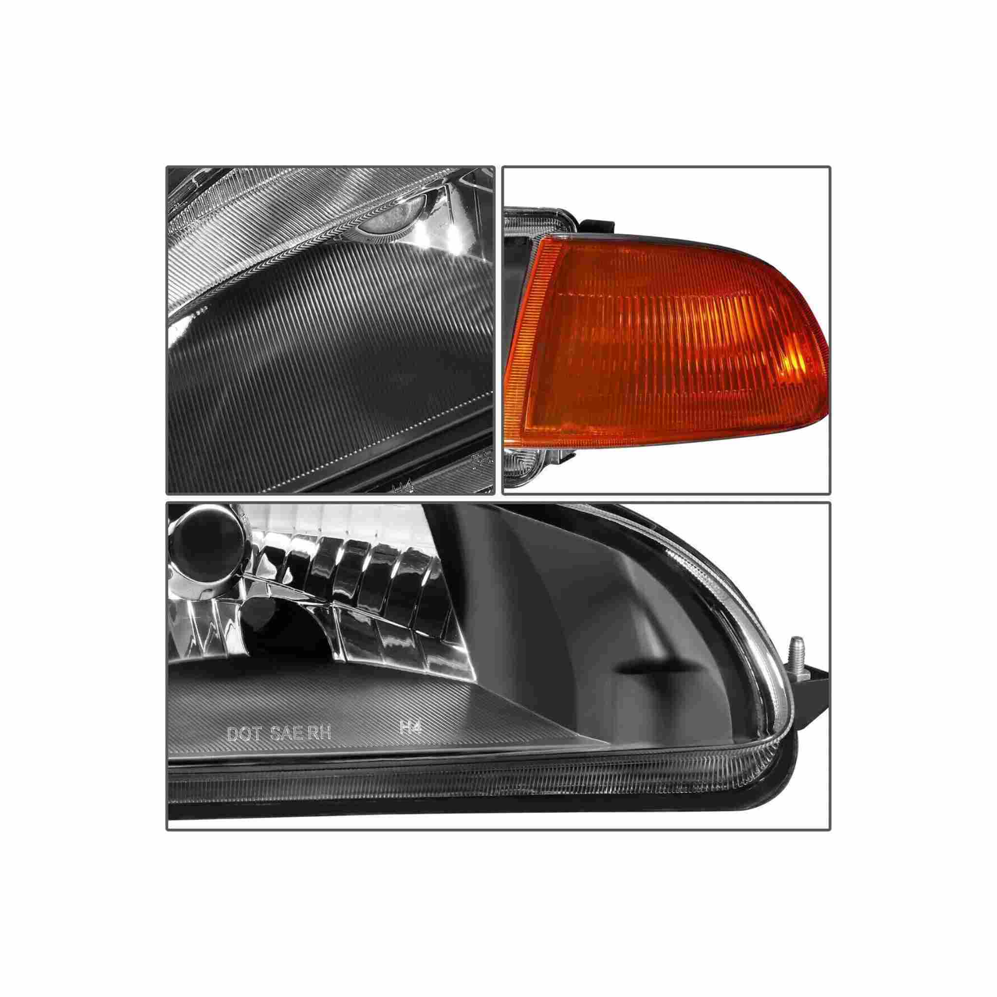For 1992-1995 Honda Civic Housing Black Headlamp Amber Corner Headlight Left+Right