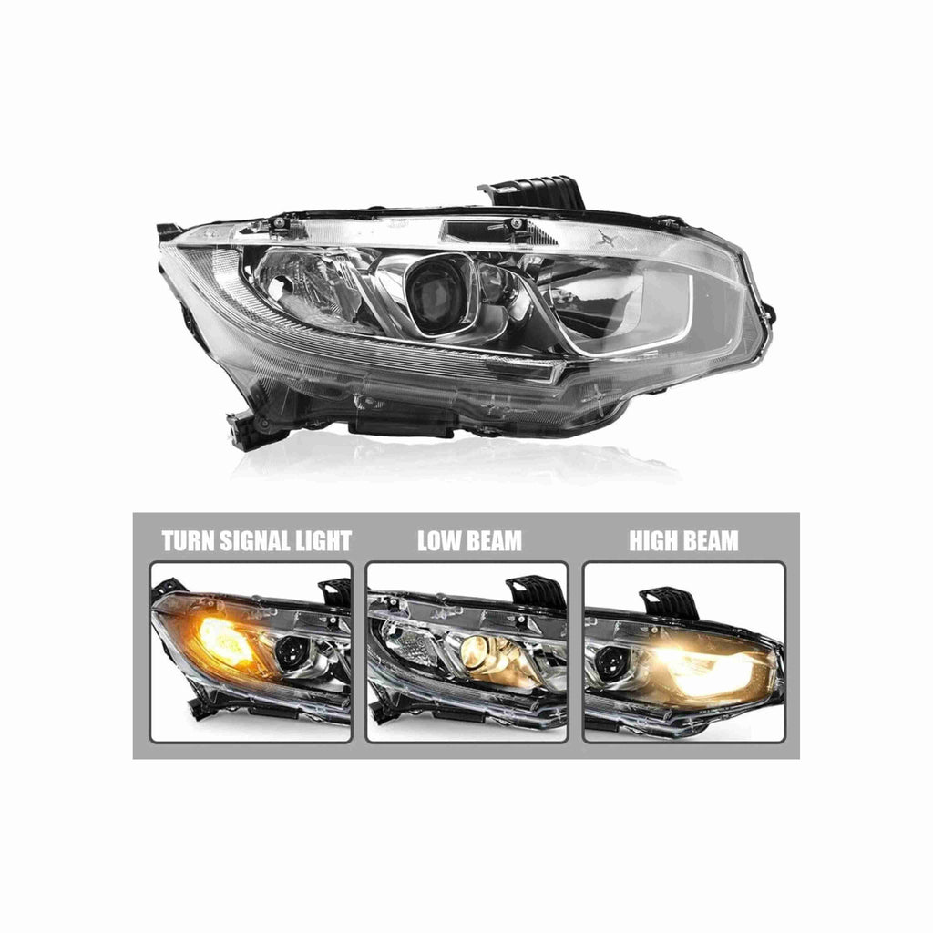 For 2016-2021 Honda Civic Led Light Housing Black Headlamp Clear Lens Headlight Halogen Left+Right