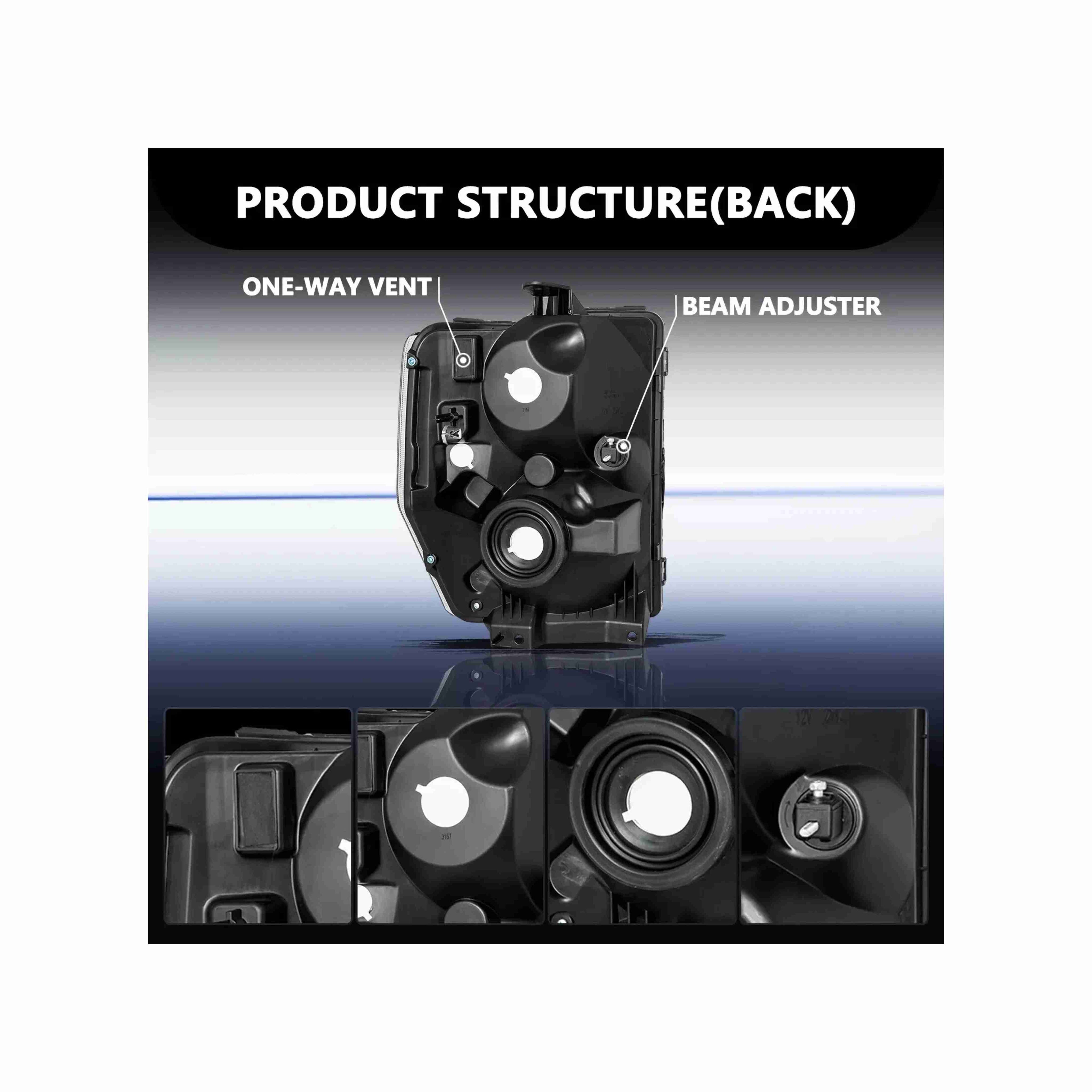 For 2008-2019 Ford E-350 Super Duty 08-14 E-150 Headlight Lamp Black Left+Right