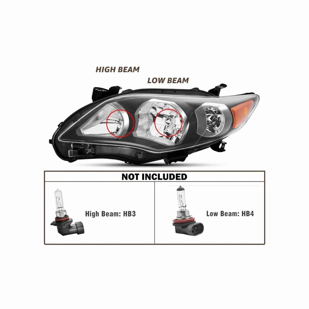 For 2011-2013 Toyota Corolla Black Housing Headlamp Clear Headlight Left+Right