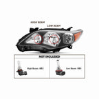 For 2011-2013 Toyota Corolla Black Housing Headlamp Clear Headlight Left+Right