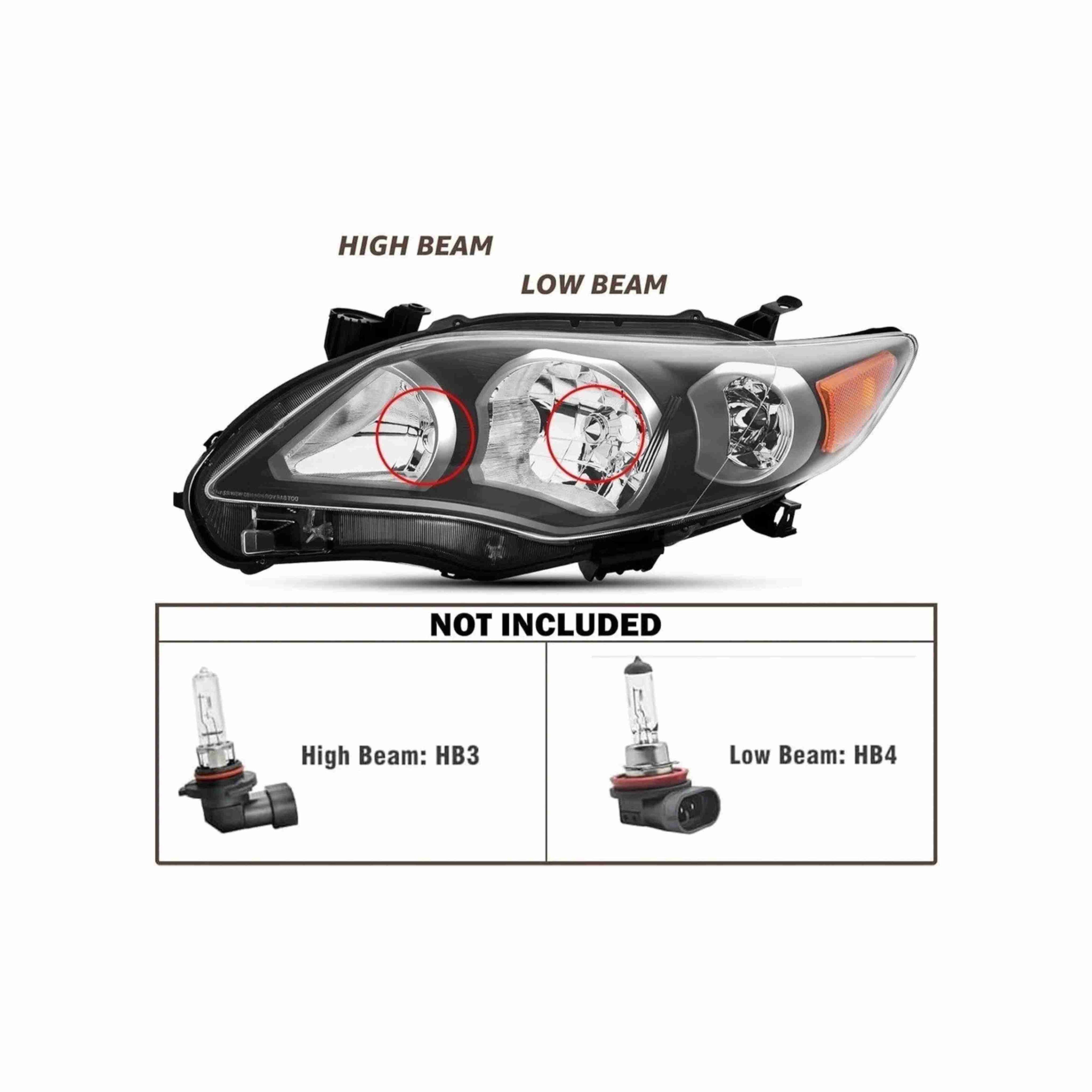 For 2011-2013 Toyota Corolla Black Housing Headlamp Clear Headlight Left+Right