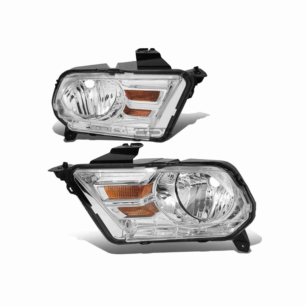 For 2010-2014 Ford Mustang Housing Chrome Headlight Amber Corner Lamp Left+Right