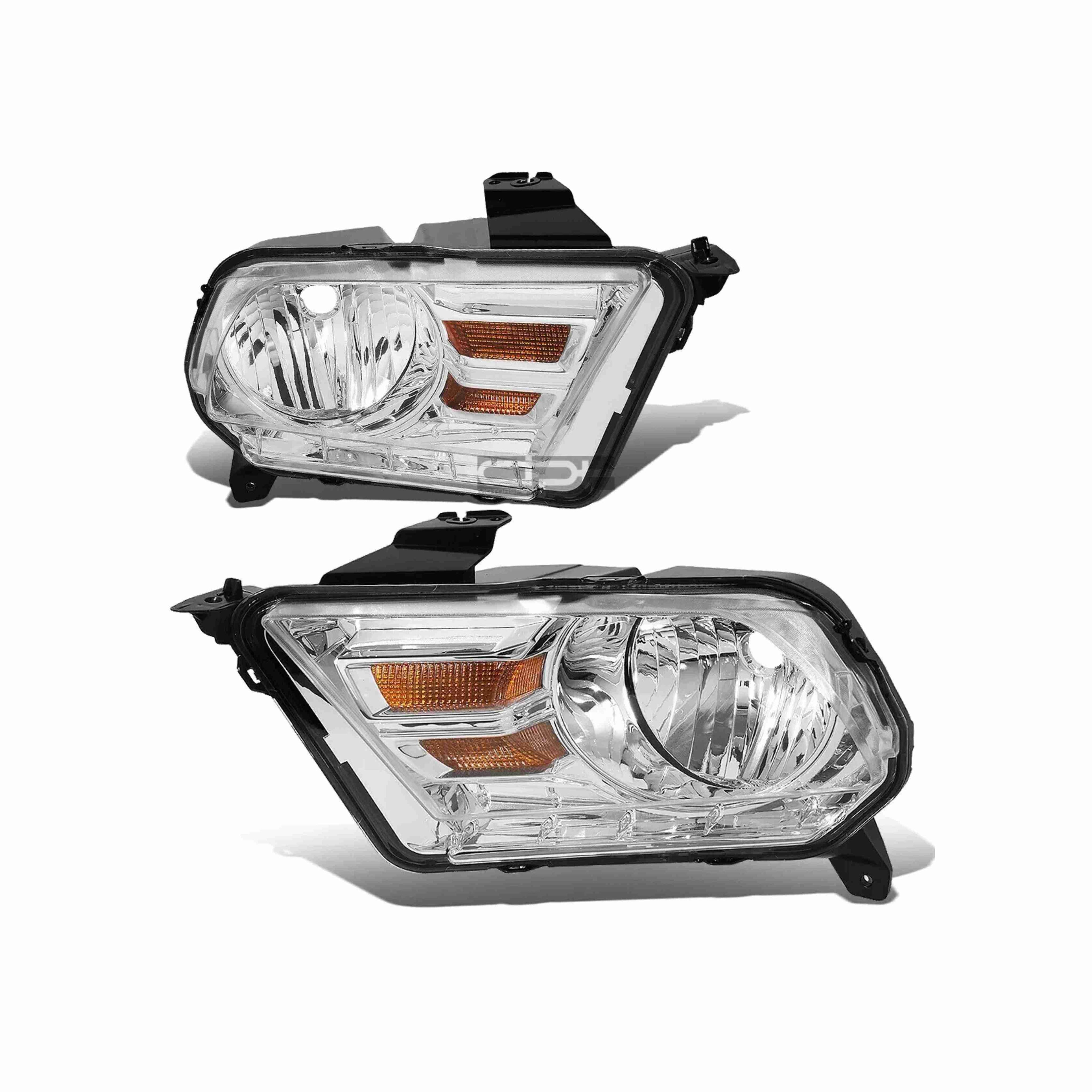 For 2010-2014 Ford Mustang Housing Chrome Headlight Amber Corner Lamp Left+Right