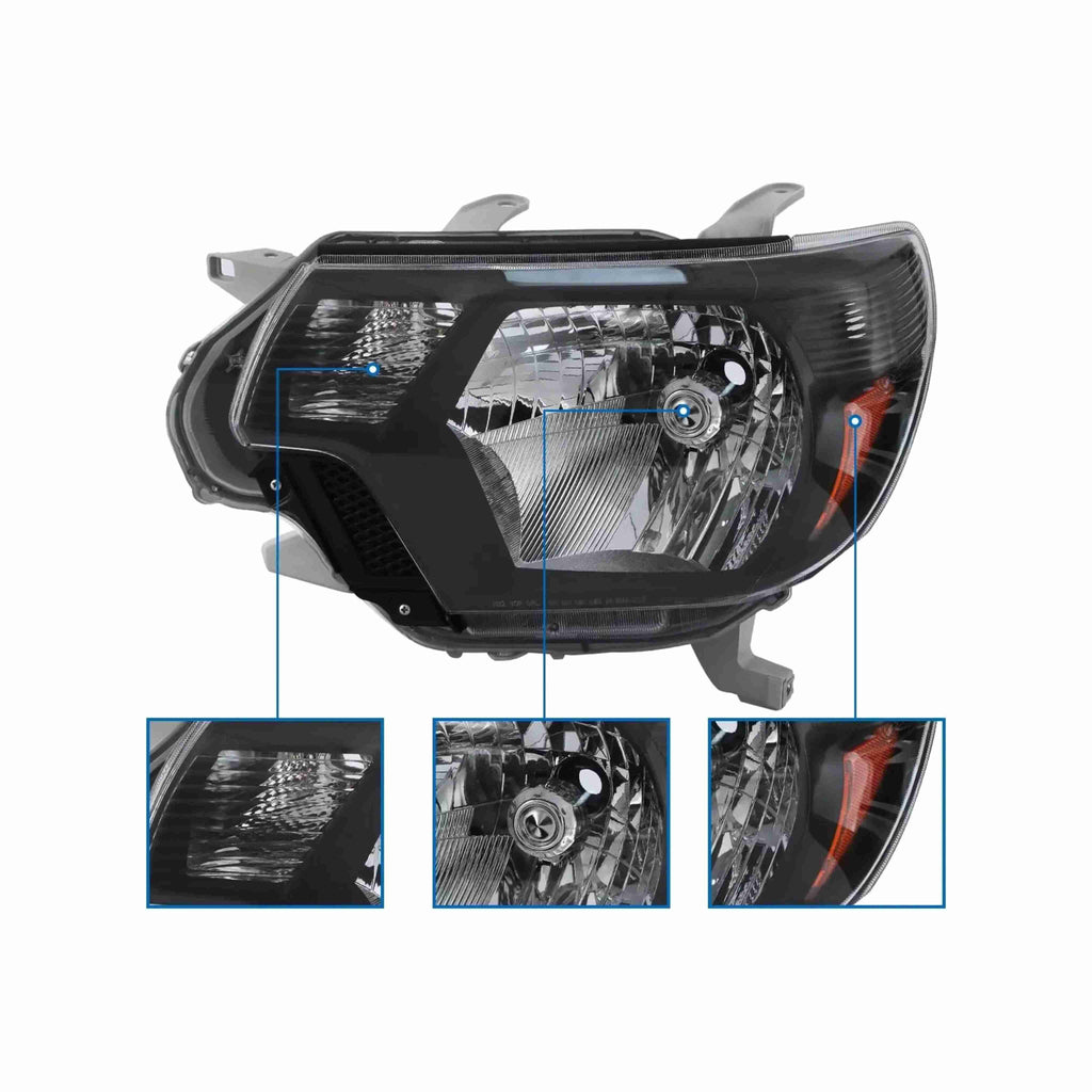 For 2012-2015 Toyota Tacoma Black Headlamp Clear Lens Headlight Left+Right