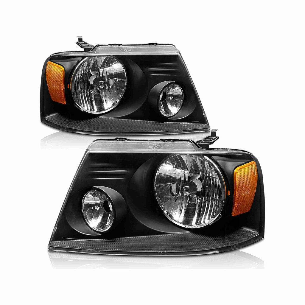 For 2004-2008 Ford F-150 06-08 Mark LT Clear Lens Assembly Headlights Black Housing Amber Corner Left+Right