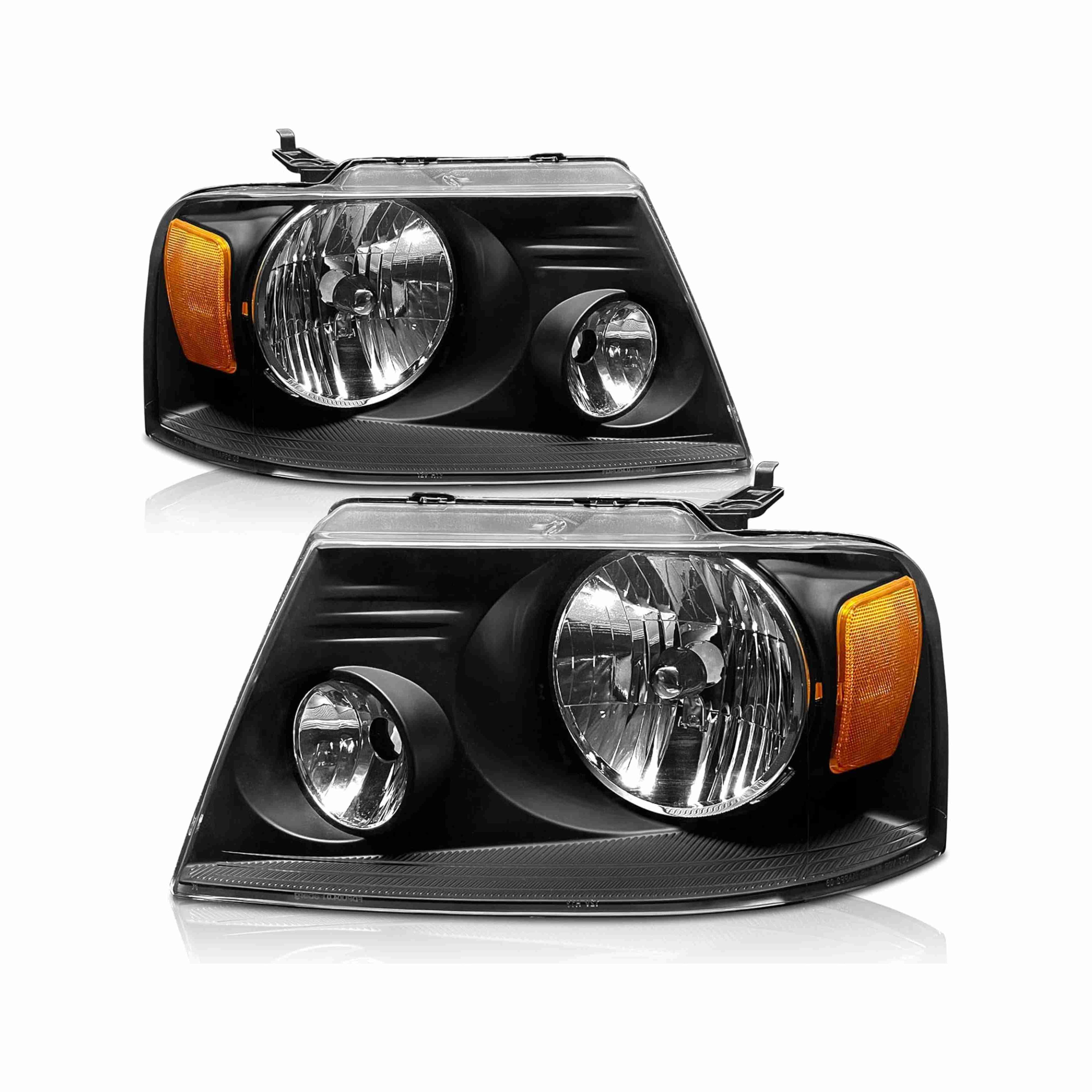 For 2004-2008 Ford F-150 06-08 Mark LT Clear Lens Assembly Headlights Black Housing Amber Corner Left+Right
