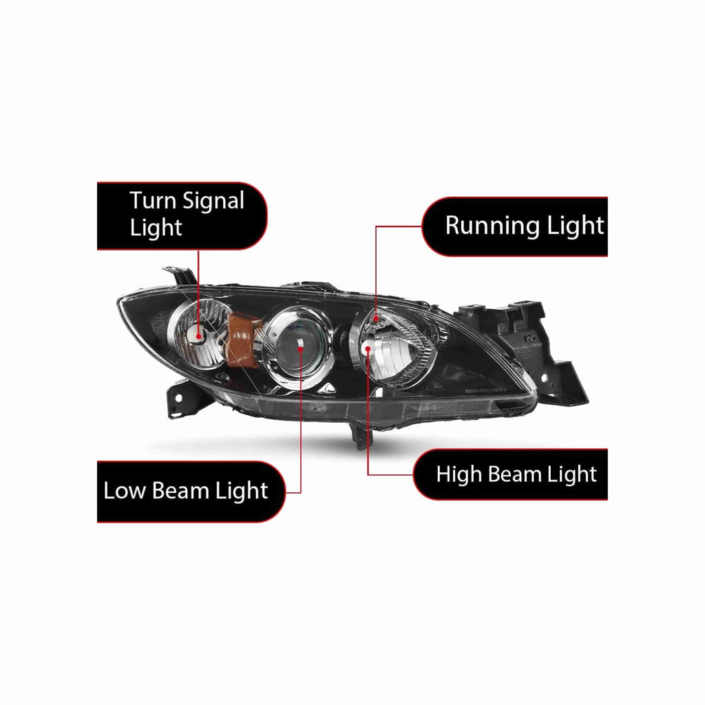 For 2004-2009 Mazda 3 Sedan Headlight Headlamps Housing Black Clear Left+Right