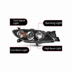 For 2004-2009 Mazda 3 Sedan Headlight Headlamps Housing Black Clear Left+Right