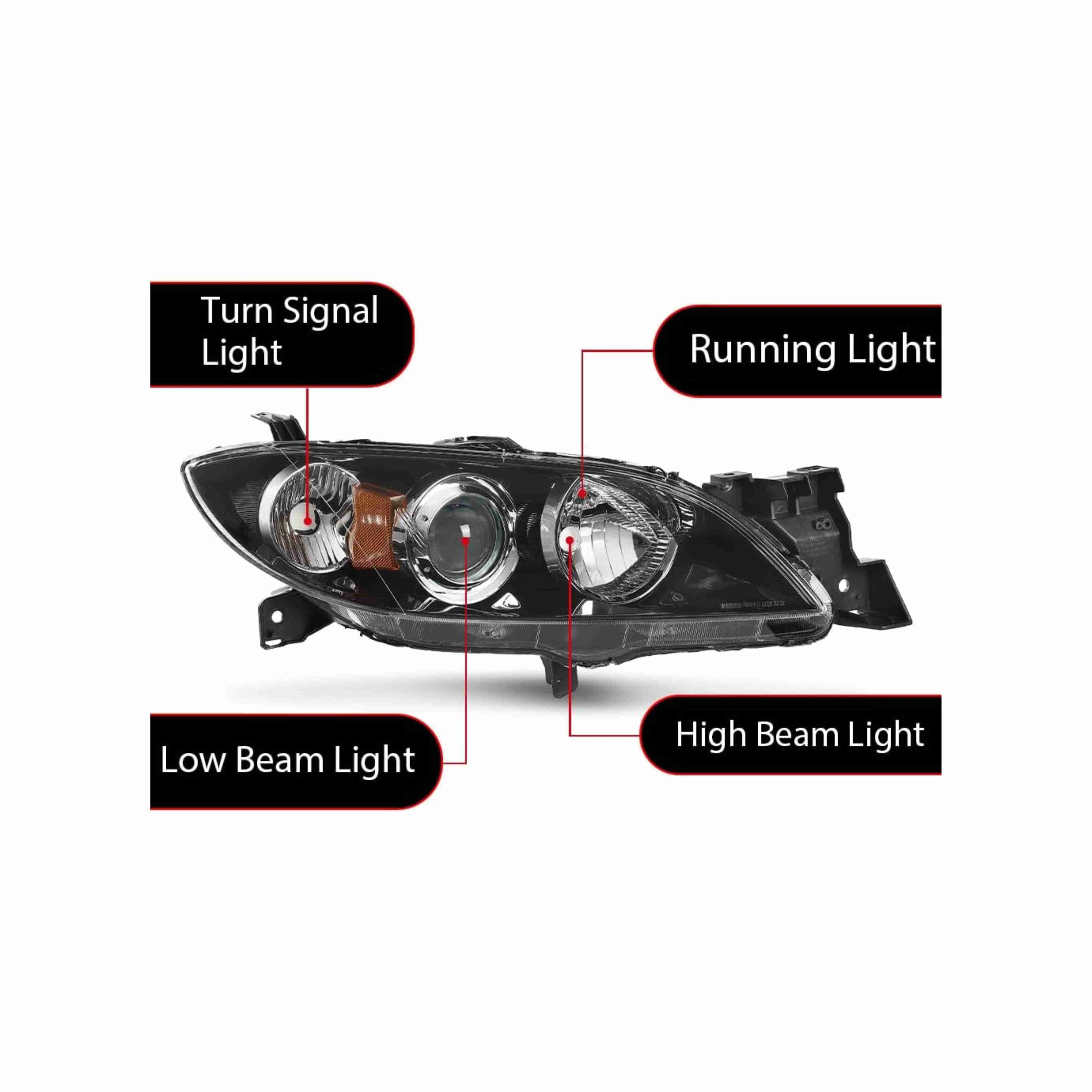 For 2004-2009 Mazda 3 Sedan Headlight Headlamps Housing Black Clear Left+Right
