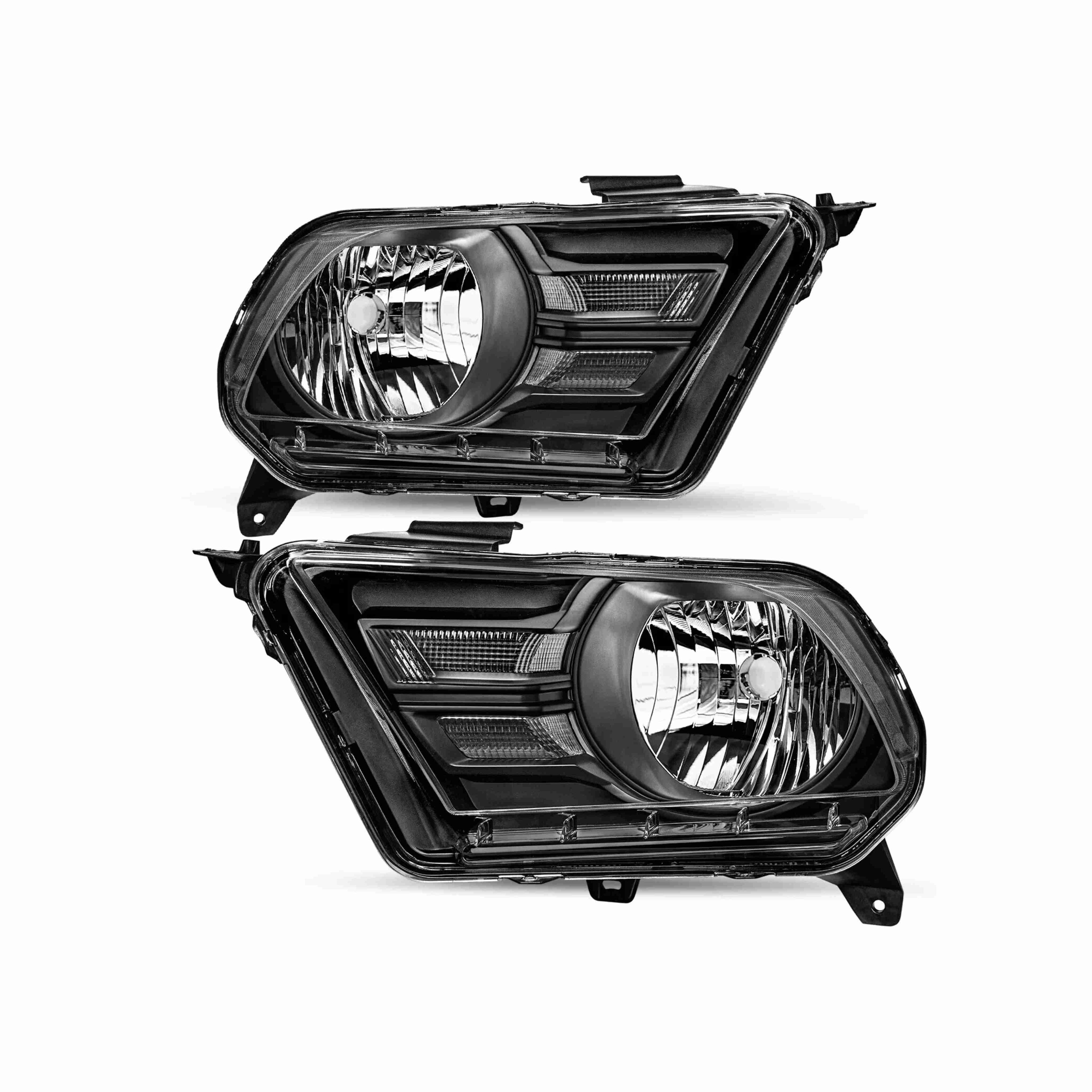 For 2010-2014 Ford Mustang Black Housing Headlight Chrome Corner Lamp Left+Right