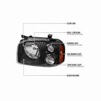 For 2001-2004 Nissan Frontier XE Assembly Headlights Headlamp Black RH+LH Pair