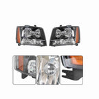 For 2007-2014 Chevrolet Tahoe Suburban Avalanche Black Headlamps Clear Lens Headlights Left+Right
