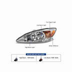 For 2002-2004 Toyota Camry Clear Lens Headlight Assembly Chrome Housing Headlamp Left+Right