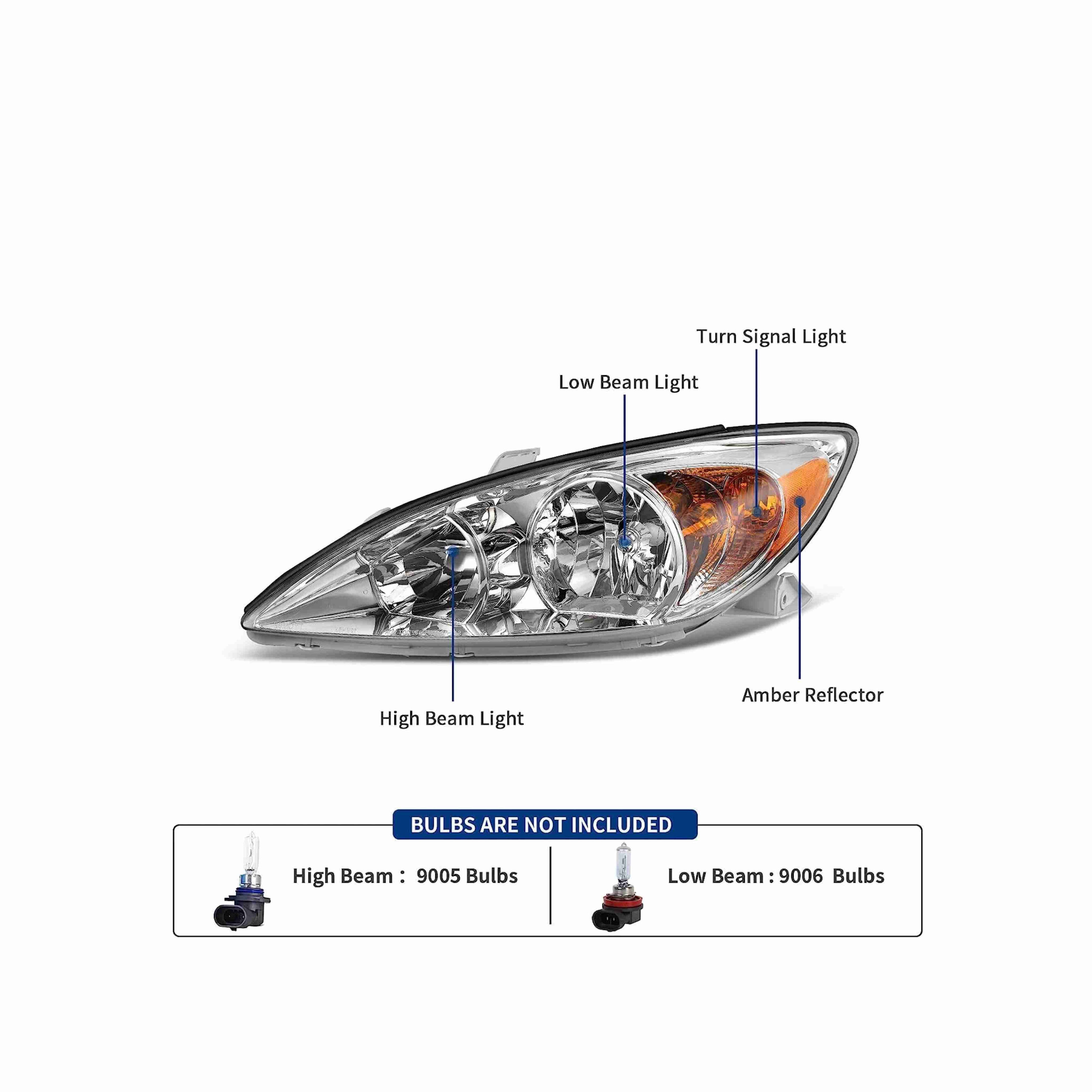 For 2002-2004 Toyota Camry Clear Lens Headlight Assembly Chrome Housing Headlamp Left+Right