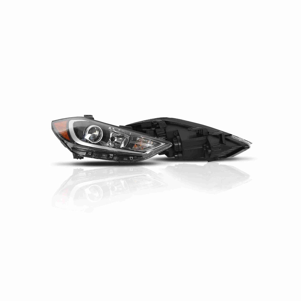 For 2017-2018 Hyundai Elantra Halogen Clear Lens Headlight HeadLamp Housing Black W/Bulb Left+Right