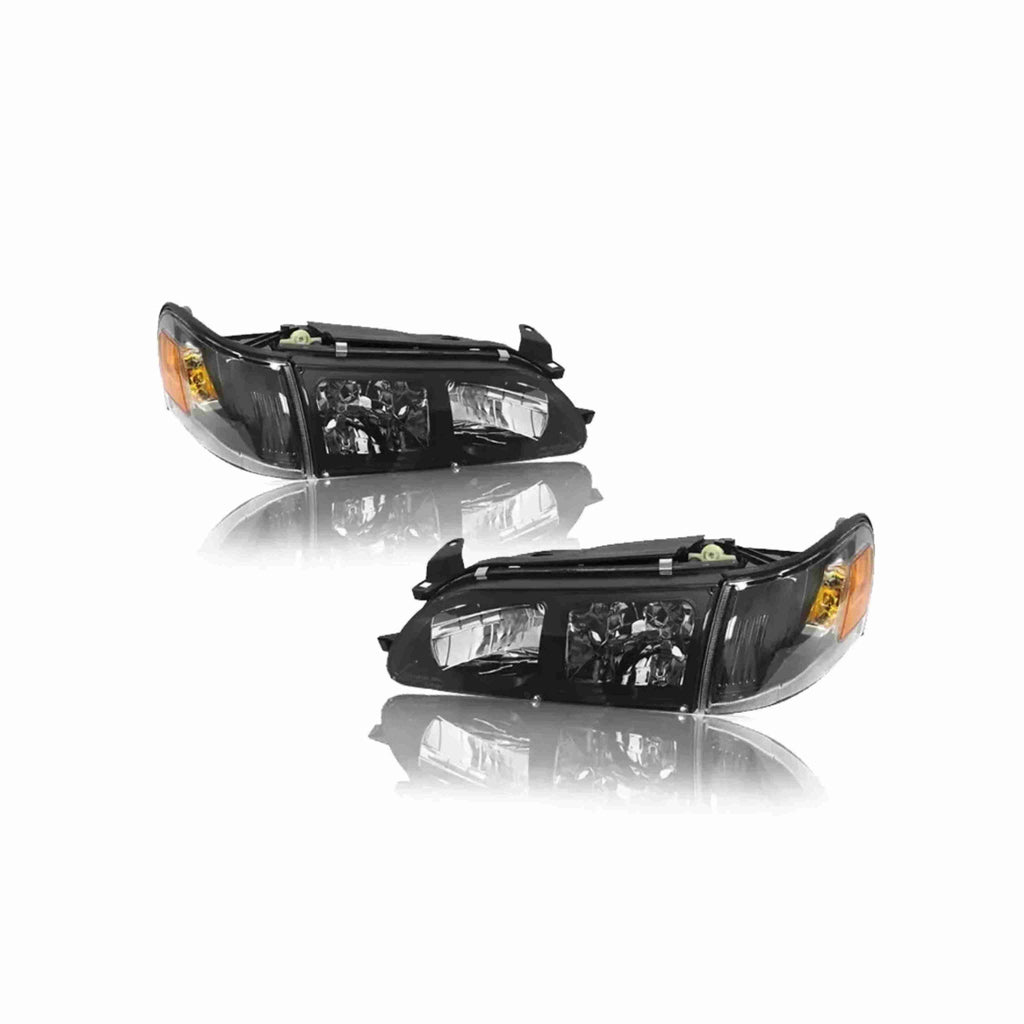 For 1993-1997 Toyota Corolla DX Clear Headlight Black Lamp+Corner Left+Right Set