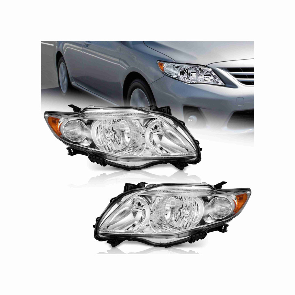 For 2009-2010 Toyota Corolla Headlights Housing Chrome Clear Lamp Left+Right Set