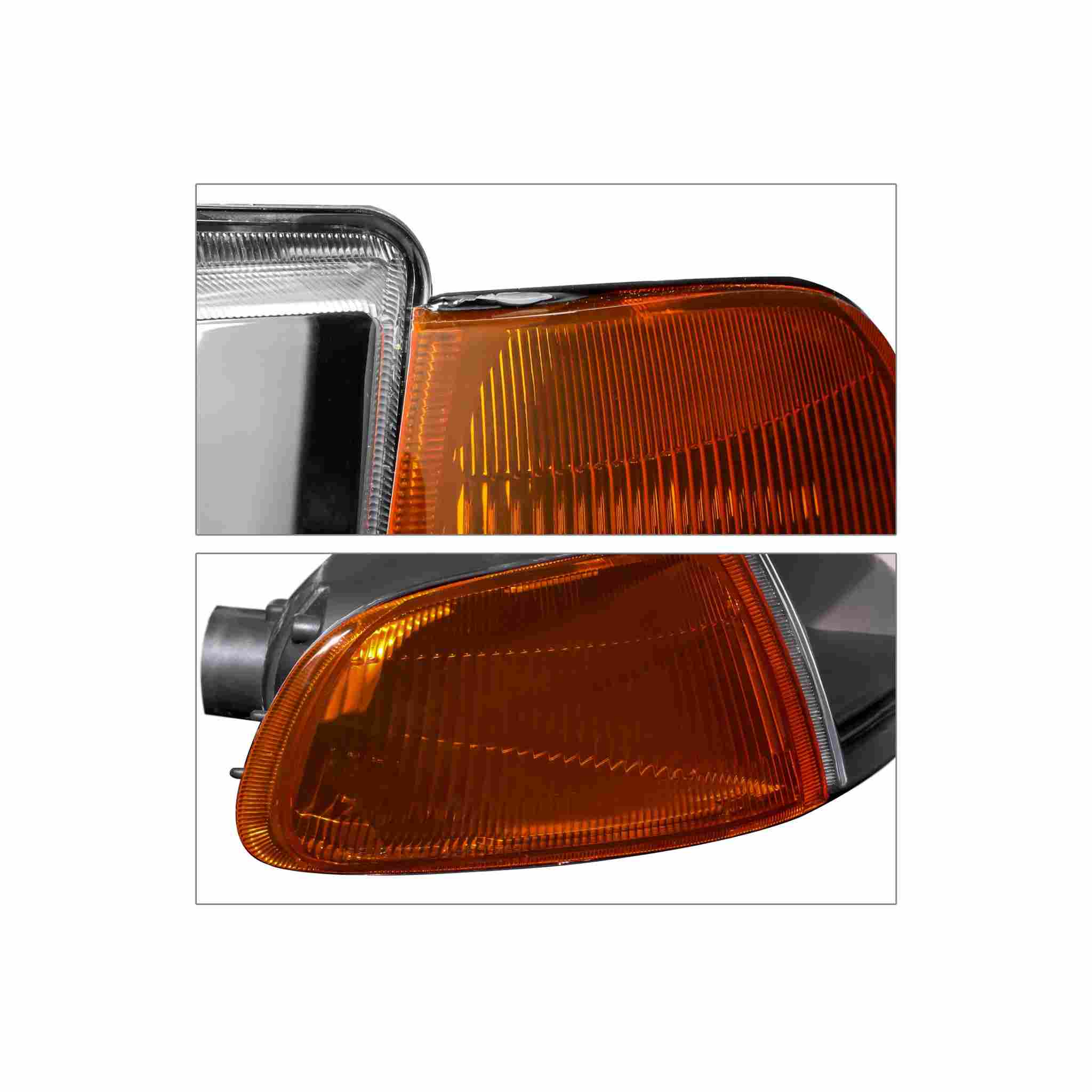 For 1992-1995 Honda Civic Housing Black Headlamp Amber Corner Headlight Left+Right