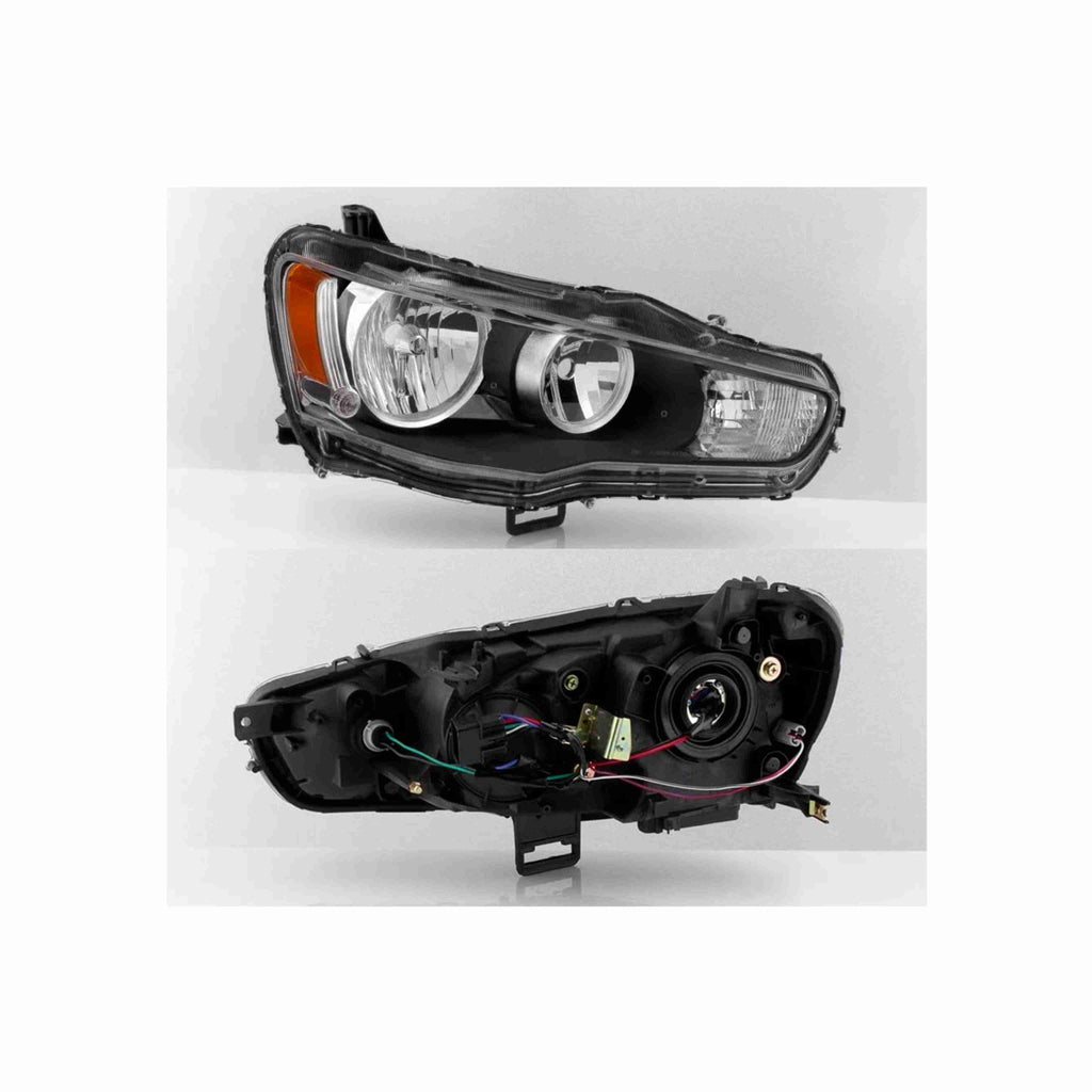 For 2008-2017 Mitsubishi Lancer EVO Headlights Lamps Black Halogen Left+Right