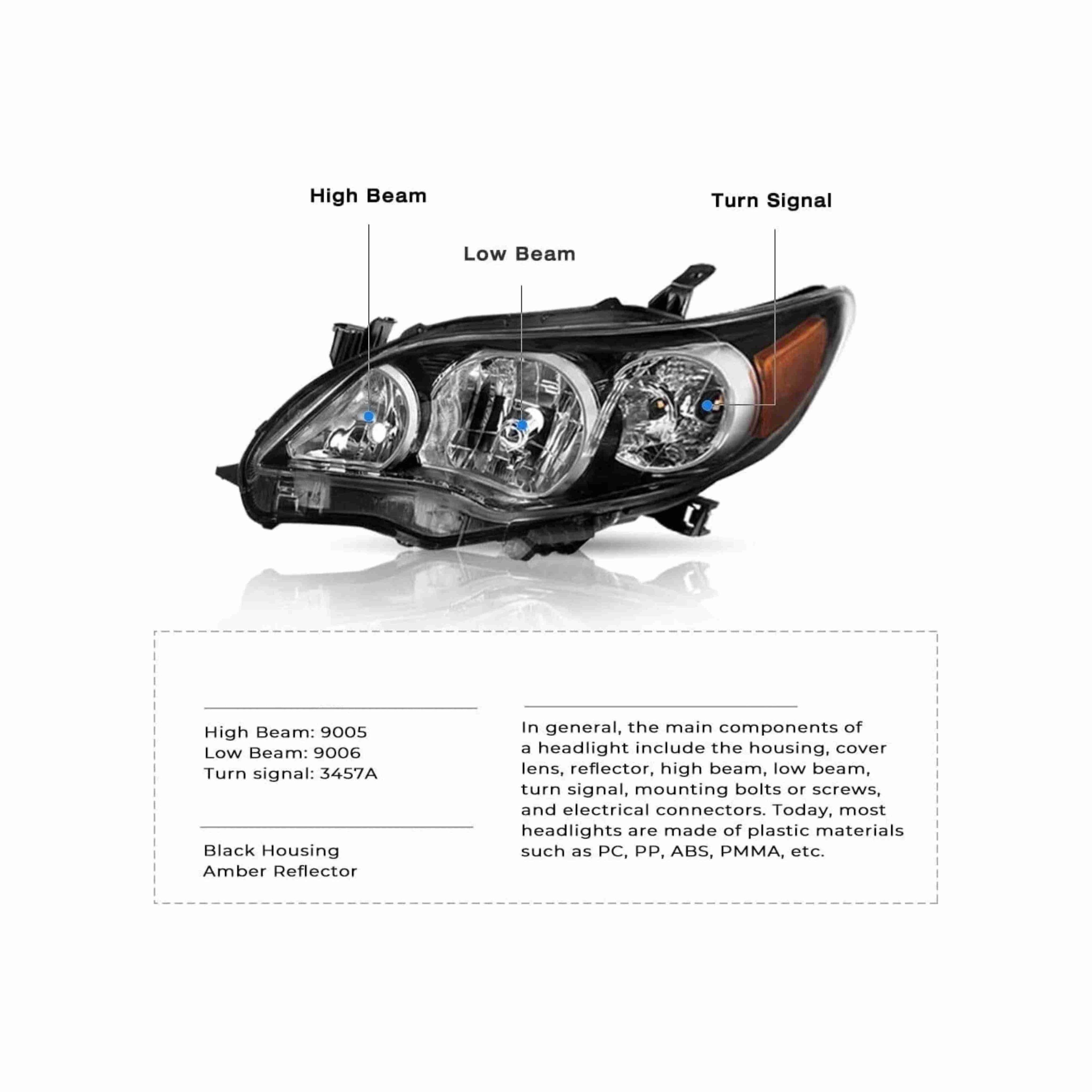 For 2011-2013 Toyota Corolla Black Housing Headlamp Clear Headlight Left+Right
