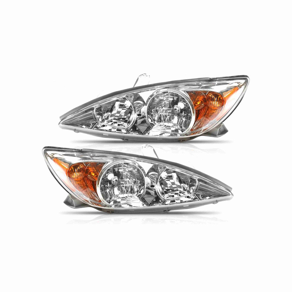 For 2002-2004 Toyota Camry Clear Lens Headlight Assembly Chrome Housing Headlamp Left+Right