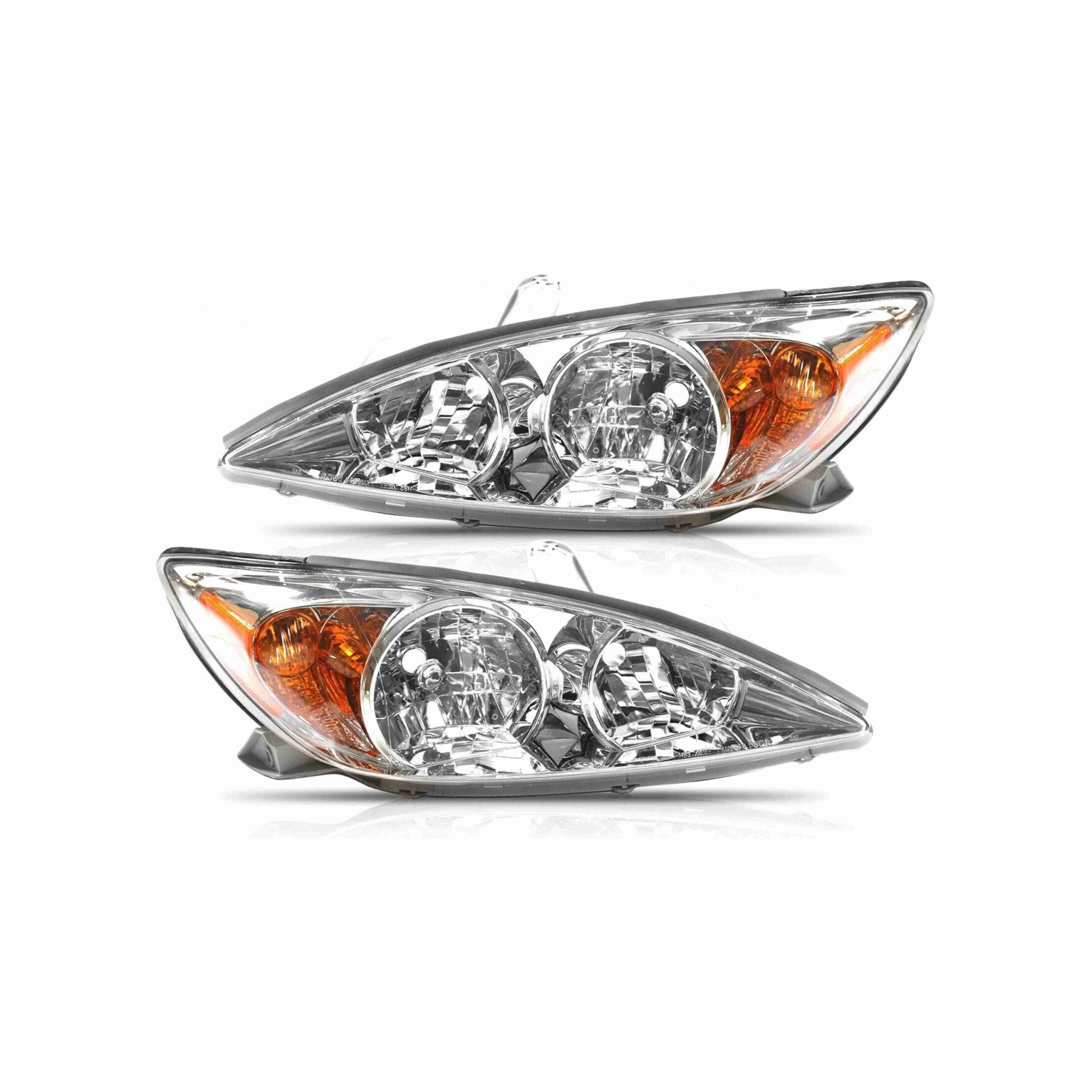 For 2002-2004 Toyota Camry Clear Lens Headlight Assembly Chrome Housing Headlamp Left+Right