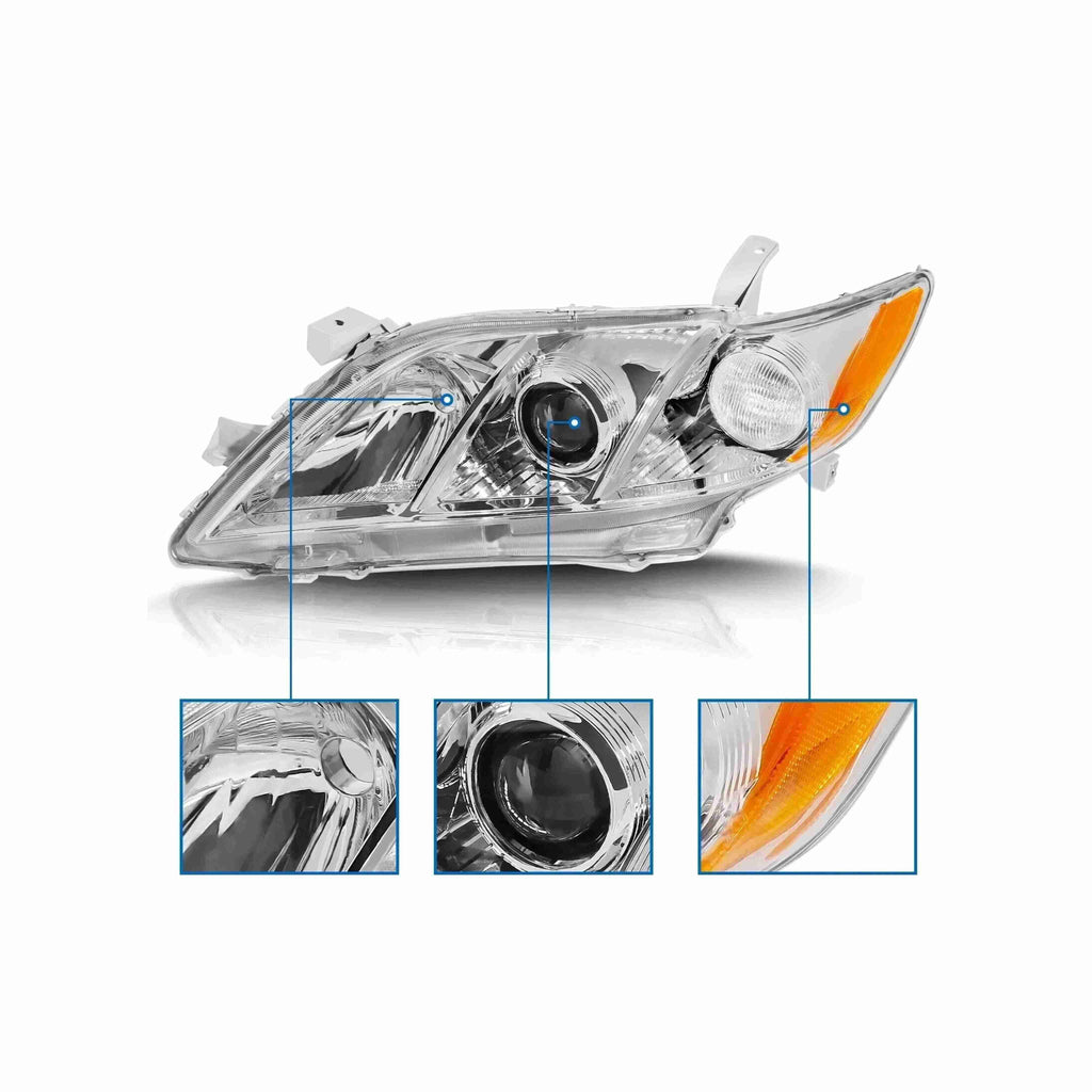 For 2007-2009 Toyota Camry Projector Headlight Chrome Clear Lamp Right+Left