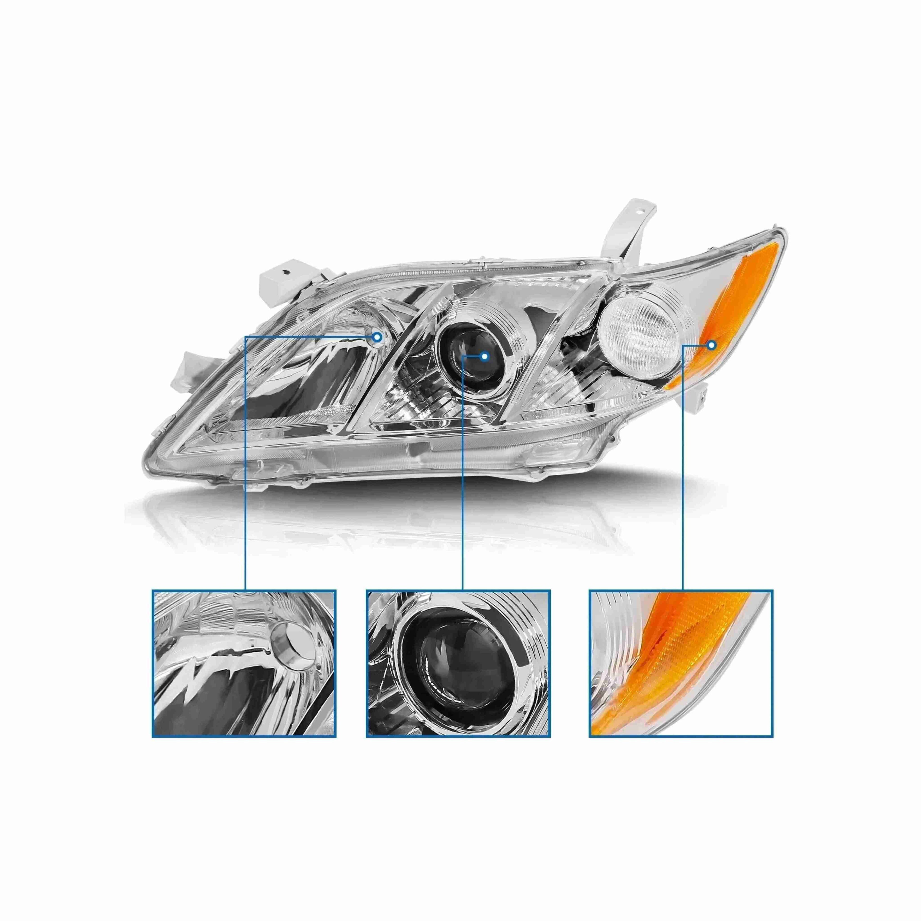 For 2007-2009 Toyota Camry Projector Headlight Chrome Clear Lamp Right+Left