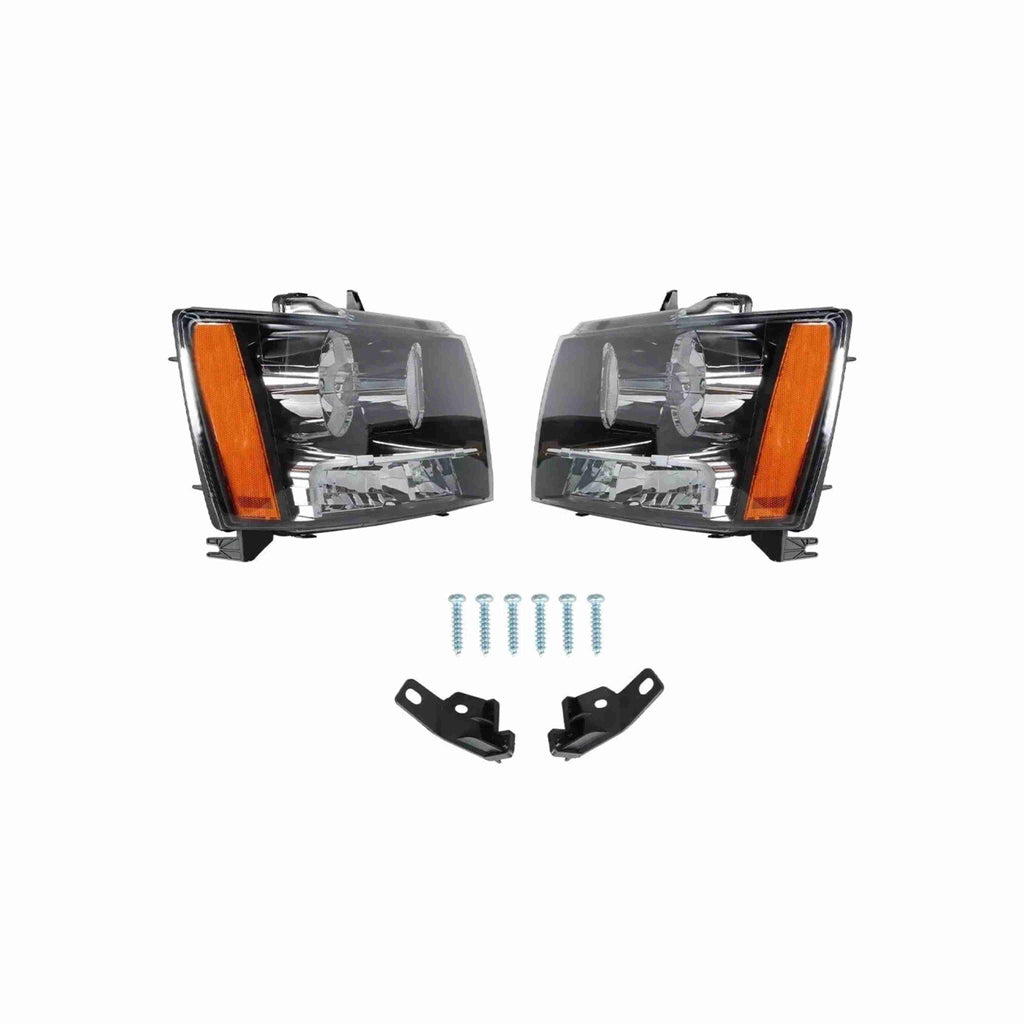 For 2007-2014 Chevrolet Tahoe Suburban Avalanche Black Headlamps Clear Lens Headlights Left+Right