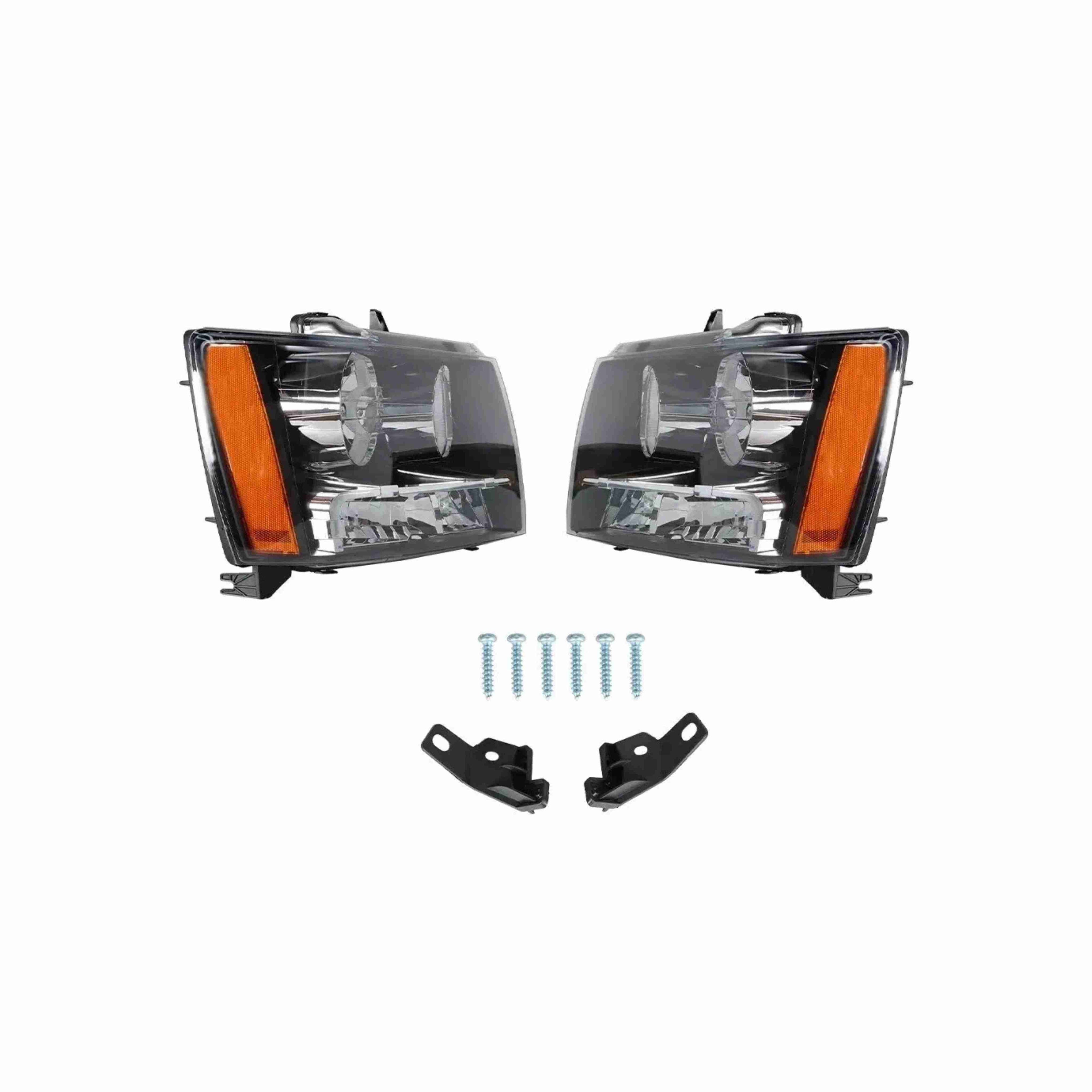 For 2007-2014 Chevrolet Tahoe Suburban Avalanche Black Headlamps Clear Lens Headlights Left+Right