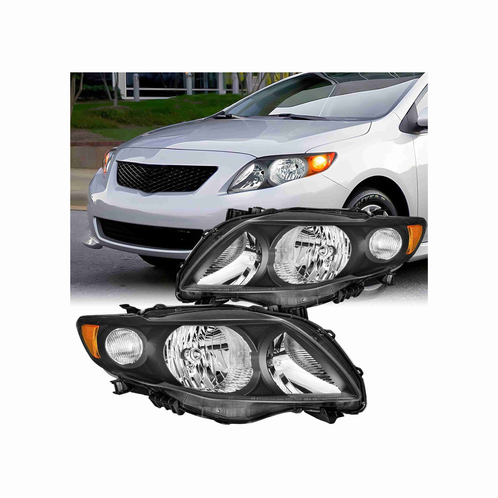 For 2009-2010 Toyota Corolla Clear Lens Headlights HeadLamps Housing Black Left+Right