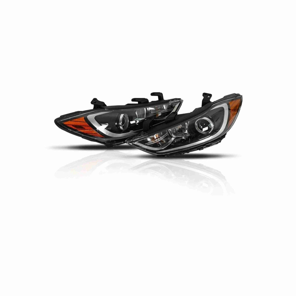 For 2017-2018 Hyundai Elantra Halogen Clear Lens Headlight HeadLamp Housing Black W/Bulb Left+Right