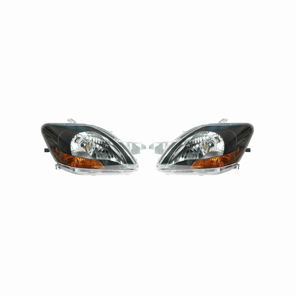 For 2007-2011 Toyota Yaris Sedan Clear Lens Headlight Assembly Headlamp Housing Black Left+Right
